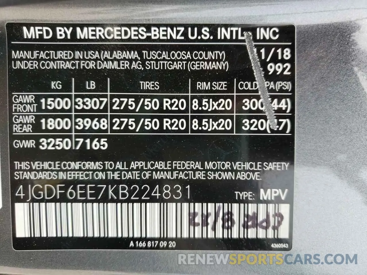 10 fotografías del automóvil dañado 4JGDF6EE7KB224831 MERCEDES-BENZ GLS-CLASS 2019