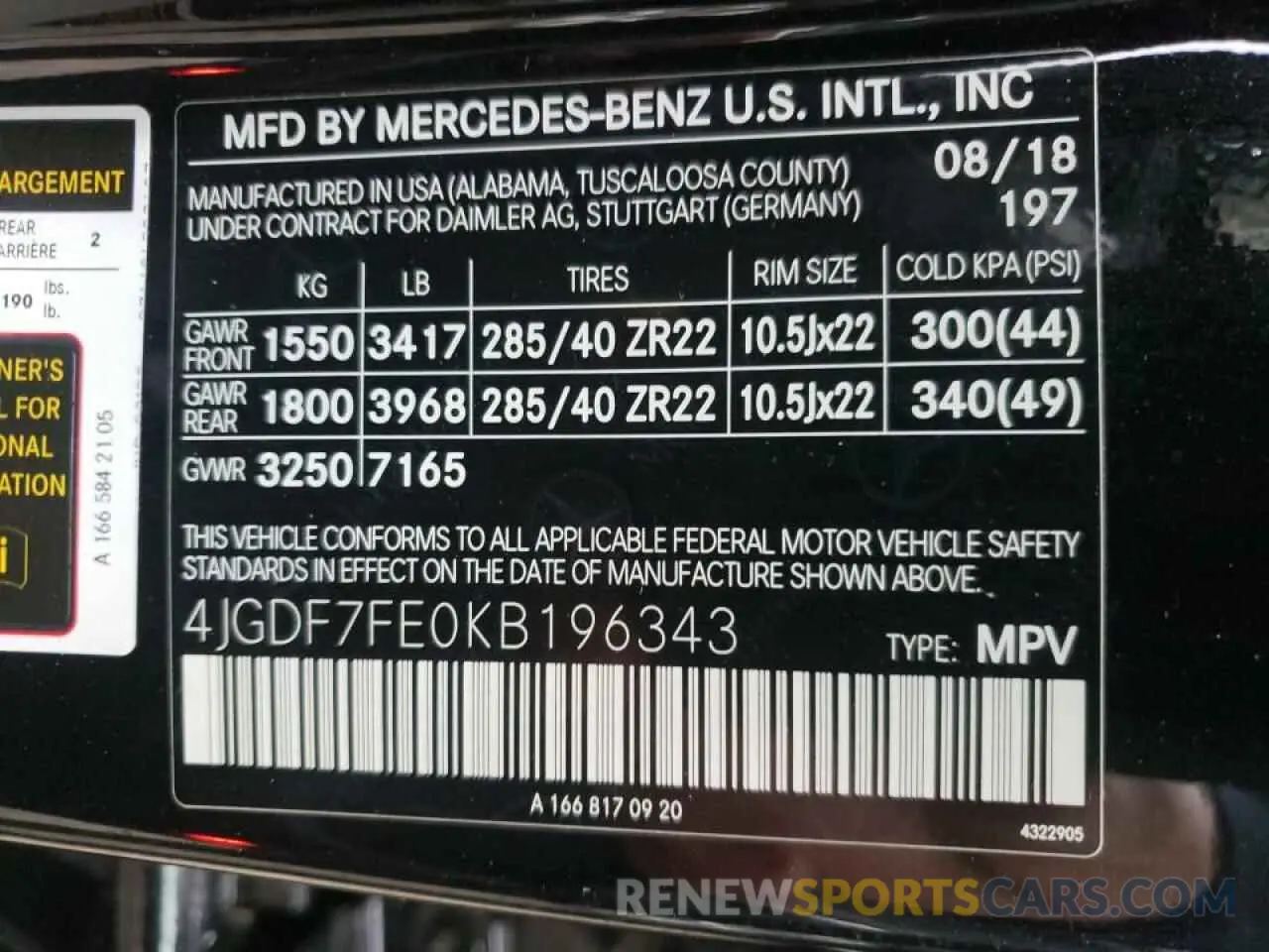10 fotografías del automóvil dañado 4JGDF7FE0KB196343 MERCEDES-BENZ GLS-CLASS 2019
