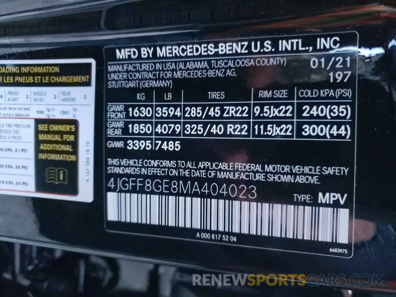 10 fotografías del automóvil dañado 4JGFF8GE8MA404023 MERCEDES-BENZ GLS-CLASS 2021