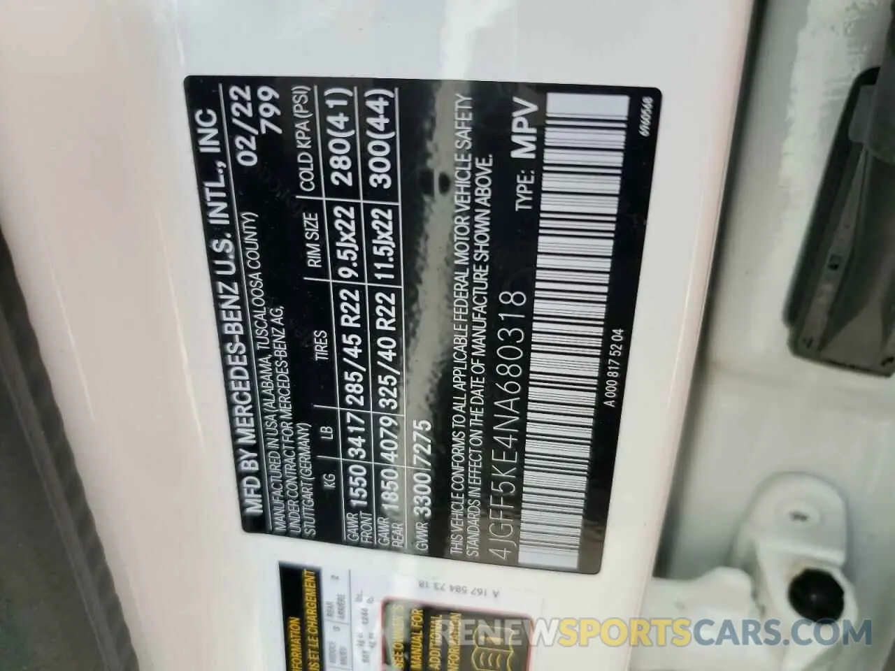 10 fotografías del automóvil dañado 4JGFF5KE4NA680318 MERCEDES-BENZ GLS-CLASS 2022