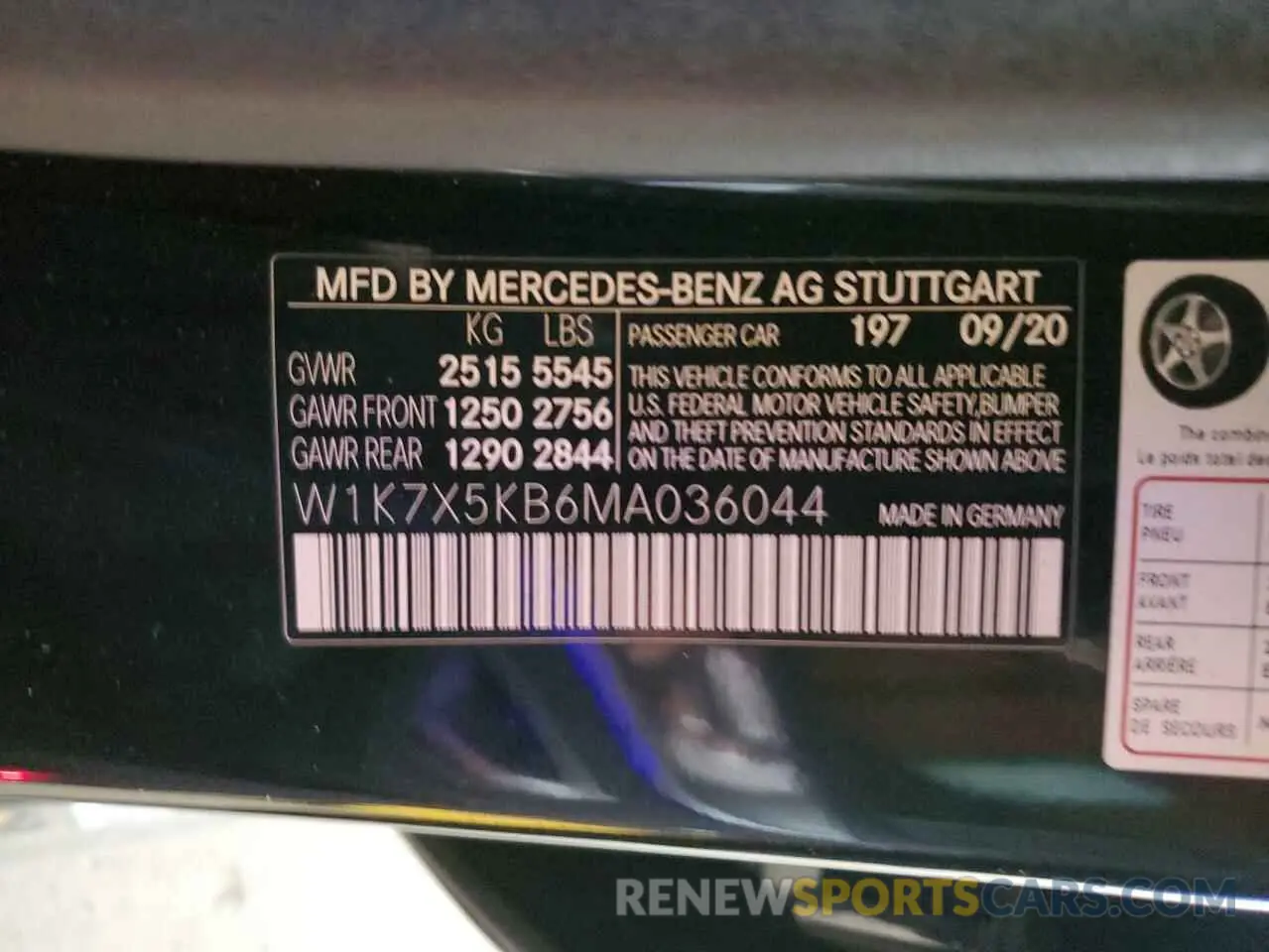 13 fotografías del automóvil dañado W1K7X5KB6MA036044 MERCEDES-BENZ GT-CLASS 2021