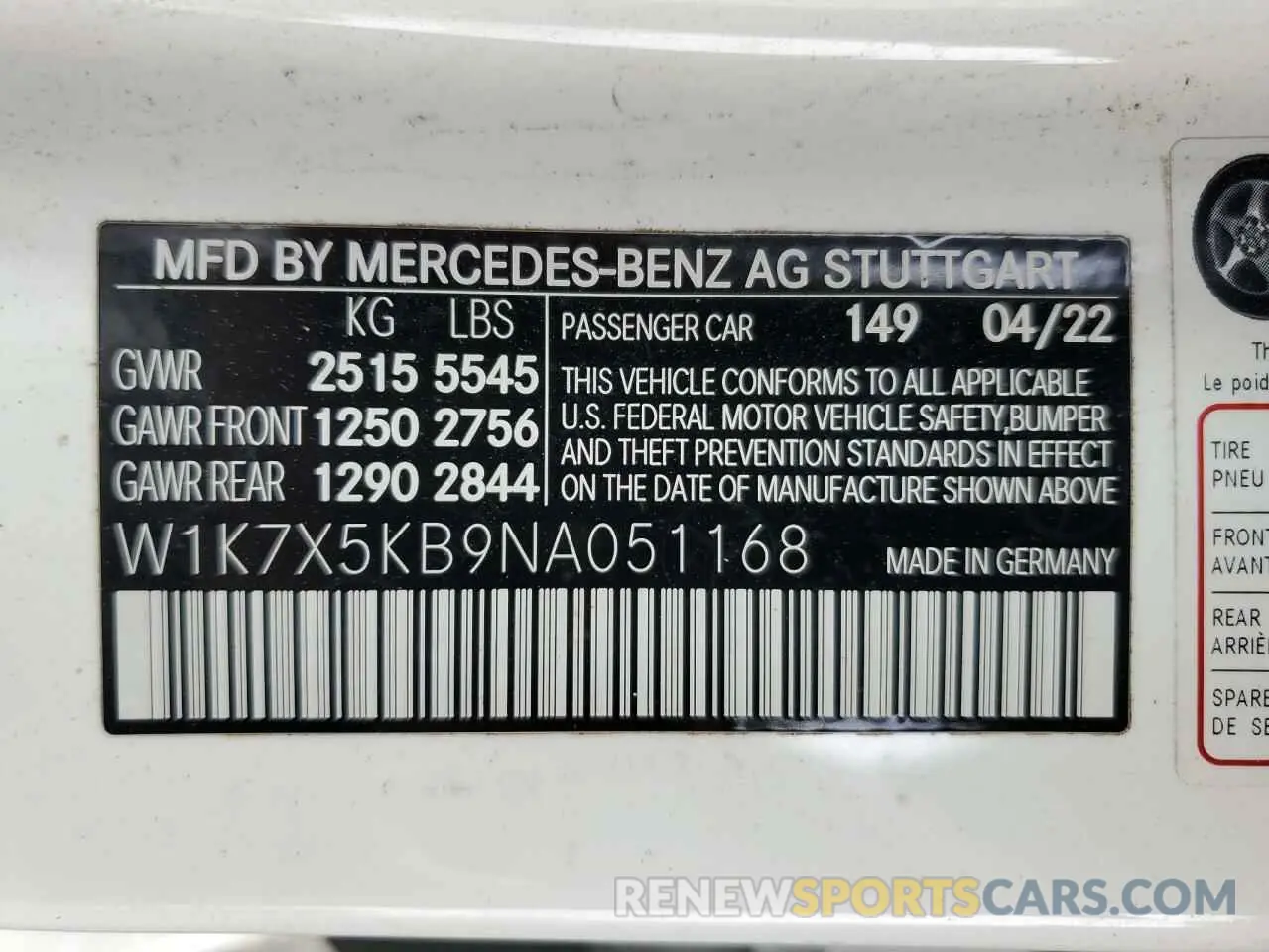 13 fotografías del automóvil dañado W1K7X5KB9NA051168 MERCEDES-BENZ GT-CLASS 2022