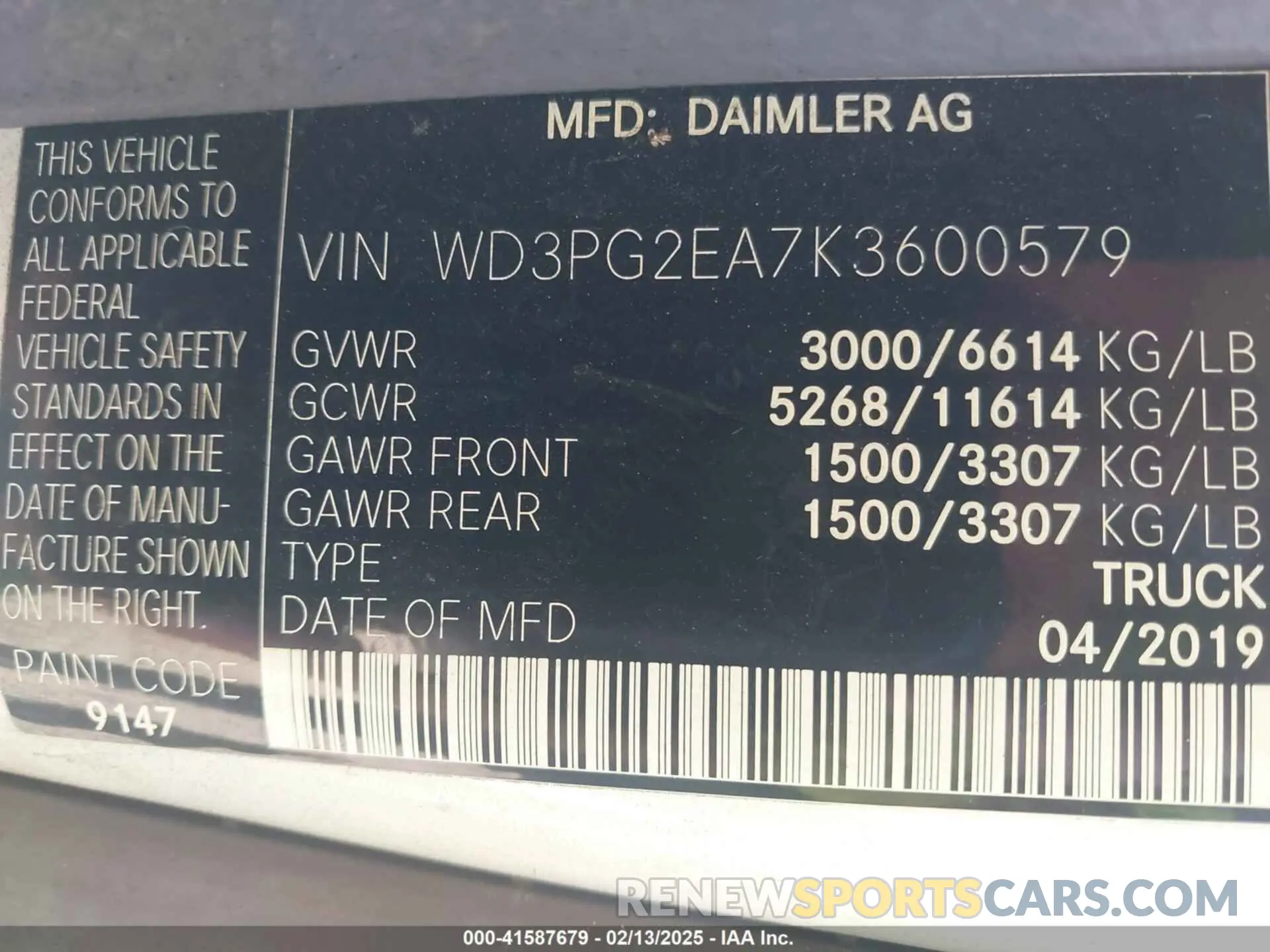 9 fotografías del automóvil dañado WD3PG2EA7K3600579 MERCEDES-BENZ METRIS 2019