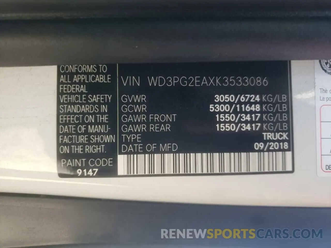 10 fotografías del automóvil dañado WD3PG2EAXK3533086 MERCEDES-BENZ METRIS 2019