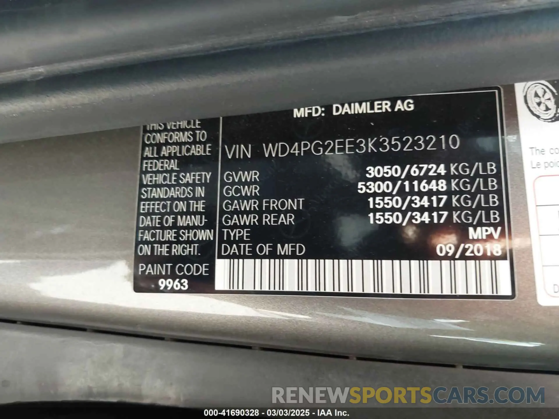 9 fotografías del automóvil dañado WD4PG2EE3K3523210 MERCEDES-BENZ METRIS 2019