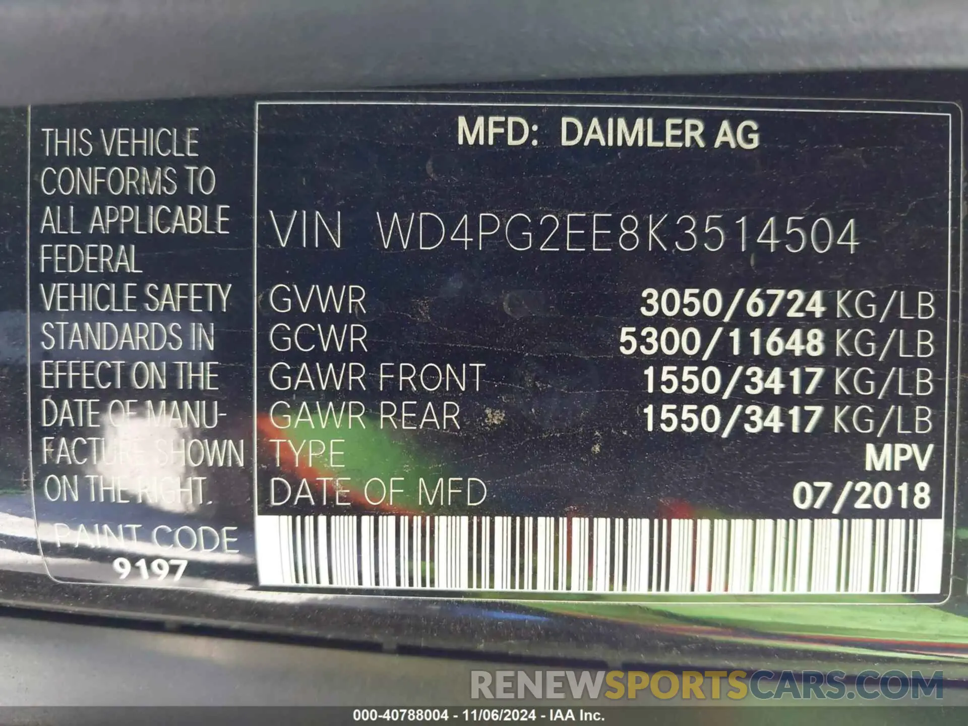 9 fotografías del automóvil dañado WD4PG2EE8K3514504 MERCEDES-BENZ METRIS 2019