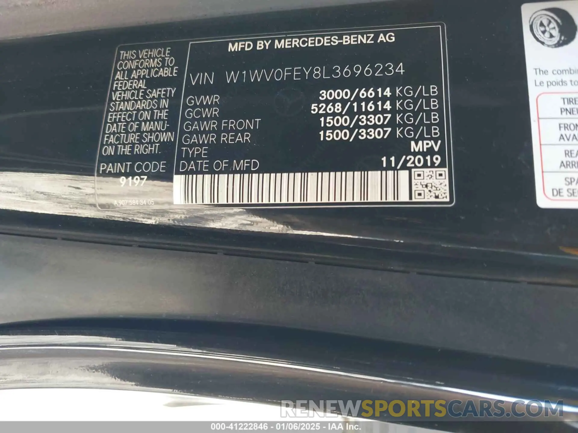 9 fotografías del automóvil dañado W1WV0FEY8L3696234 MERCEDES-BENZ METRIS 2020