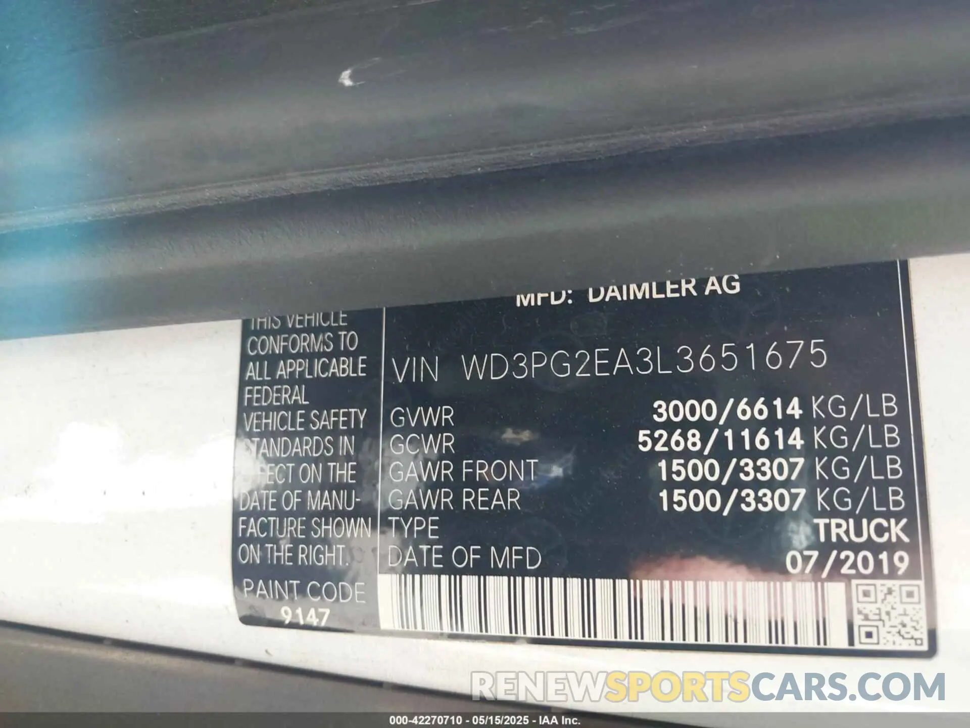 9 fotografías del automóvil dañado WD3PG2EA3L3651675 MERCEDES-BENZ METRIS 2020