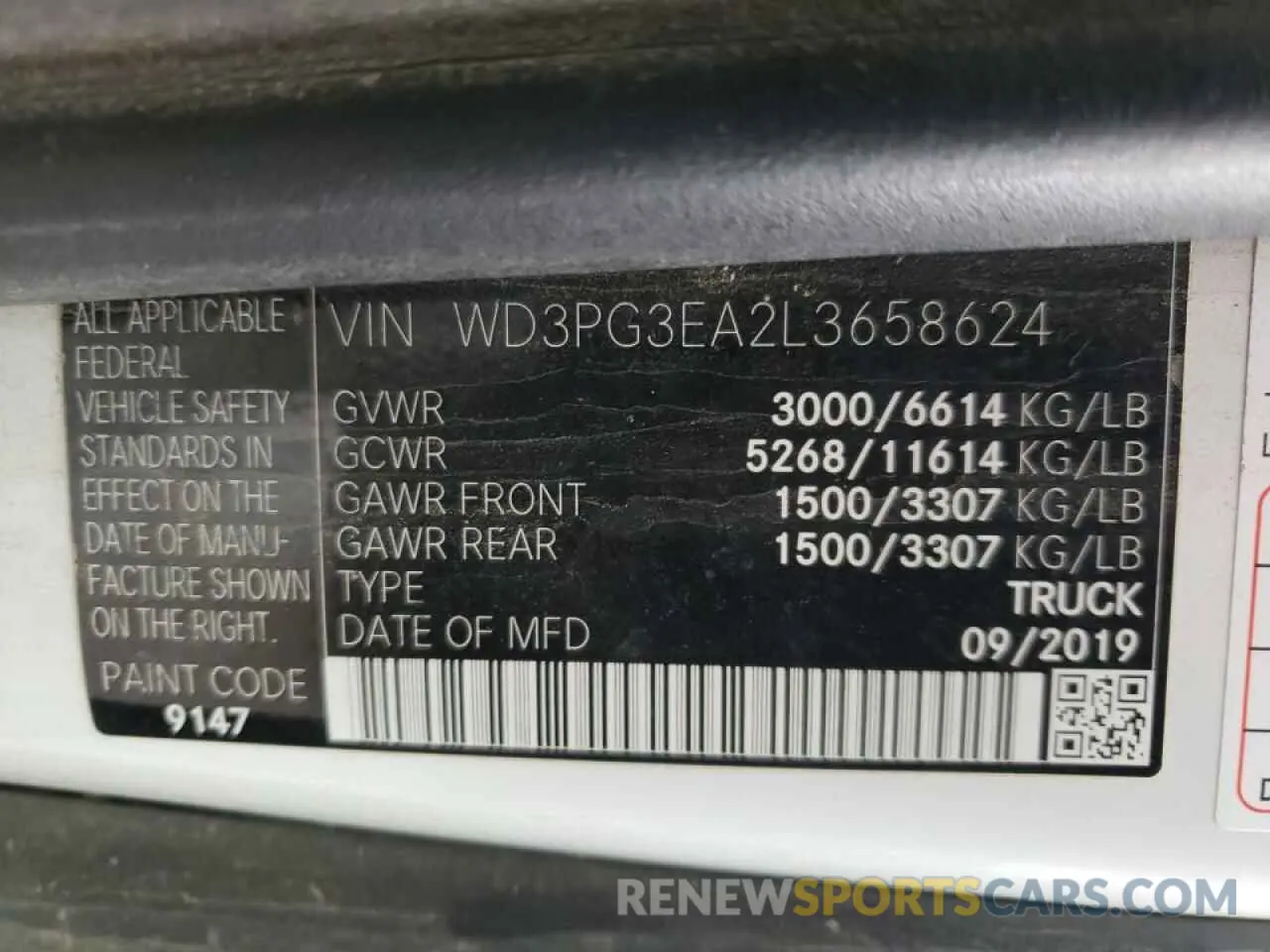10 fotografías del automóvil dañado WD3PG3EA2L3658624 MERCEDES-BENZ METRIS 2020