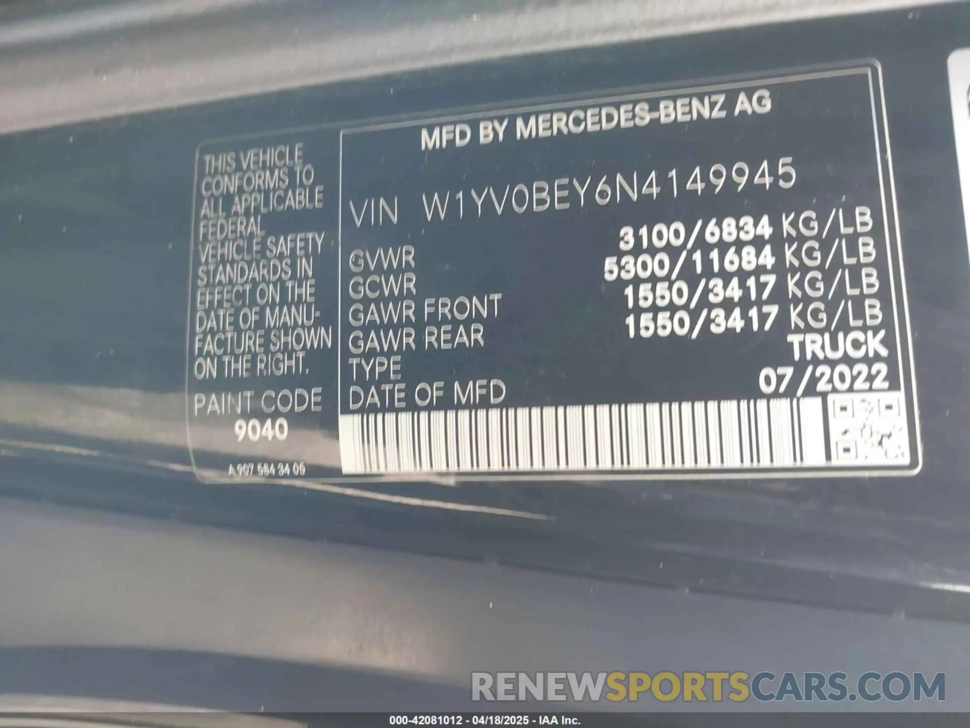 9 fotografías del automóvil dañado W1YV0BEY6N4149945 MERCEDES-BENZ METRIS 2022