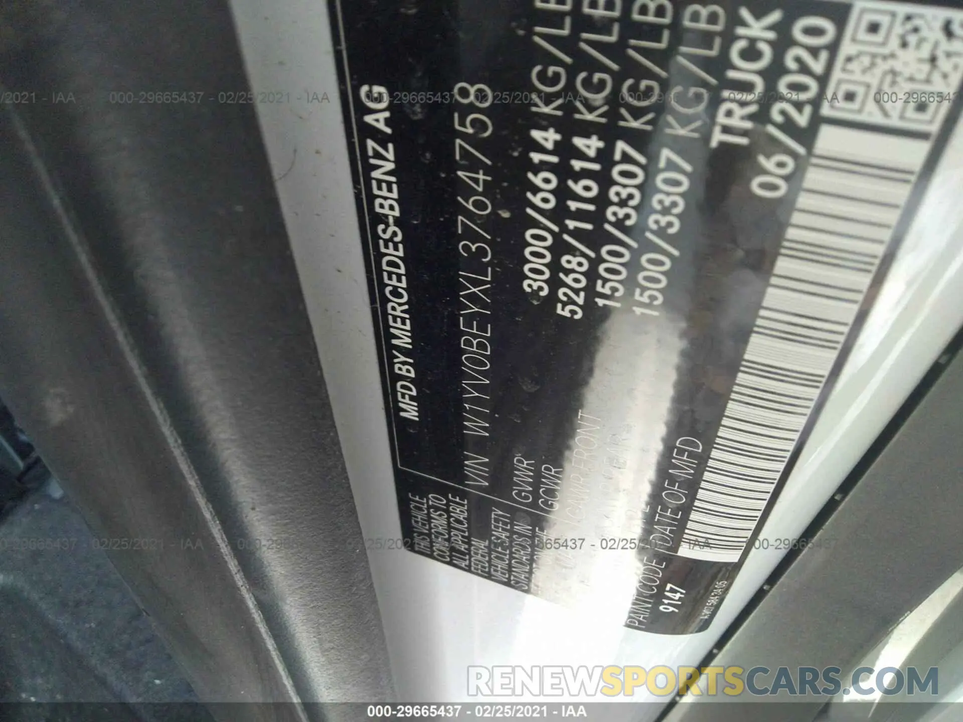 9 fotografías del automóvil dañado W1YV0BEYXL3764758 MERCEDES-BENZ METRIS CARGO VAN 2020