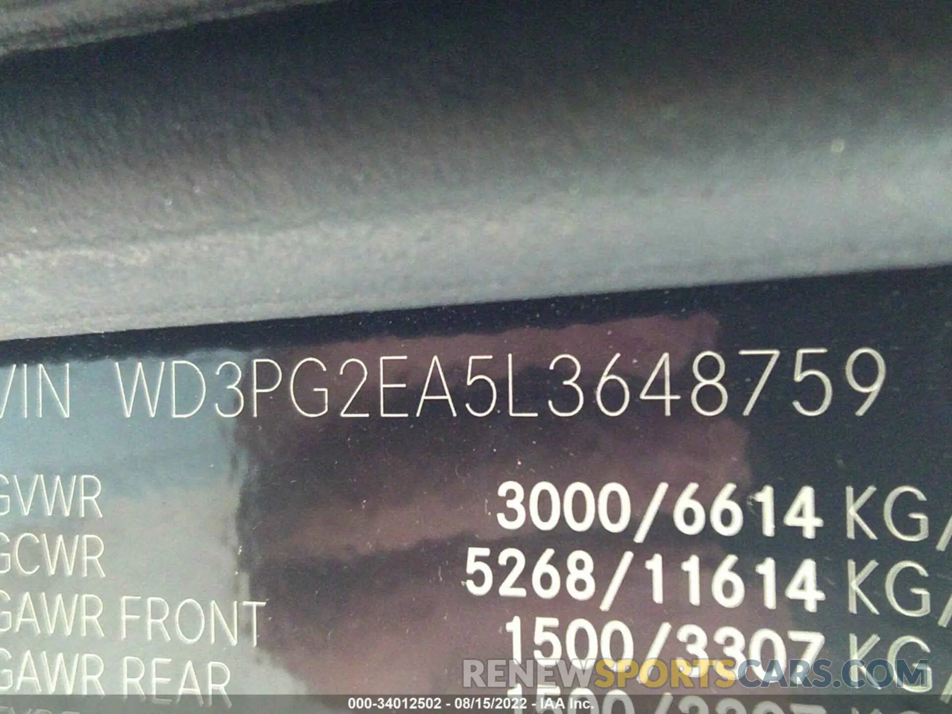 9 fotografías del automóvil dañado WD3PG2EA5L3648759 MERCEDES-BENZ METRIS CARGO VAN 2020