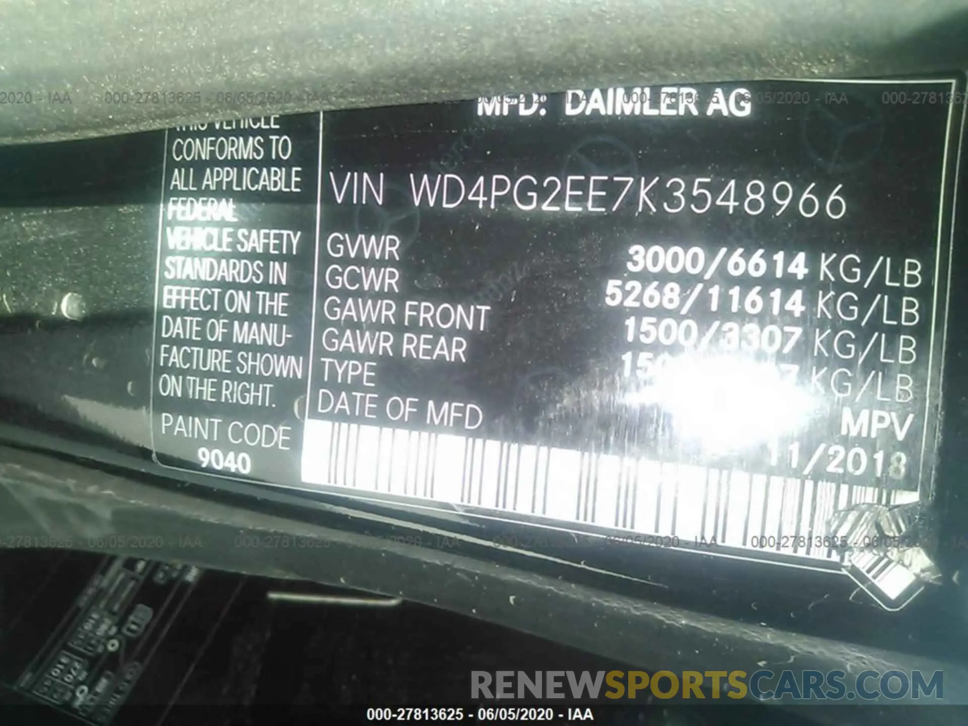 9 fotografías del automóvil dañado WD4PG2EE7K3548966 MERCEDES-BENZ METRIS PASSENGER VAN 2019