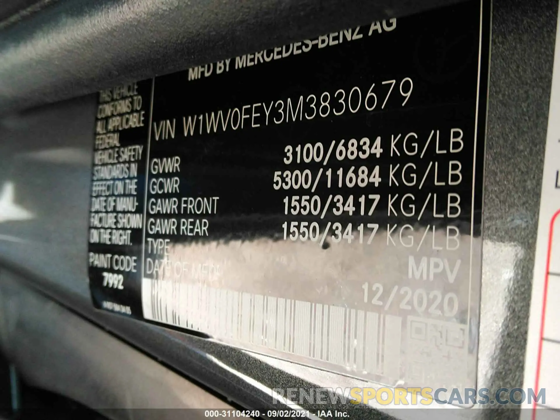 9 fotografías del automóvil dañado W1WV0FEY3M3830679 MERCEDES-BENZ METRIS PASSENGER VAN 2021