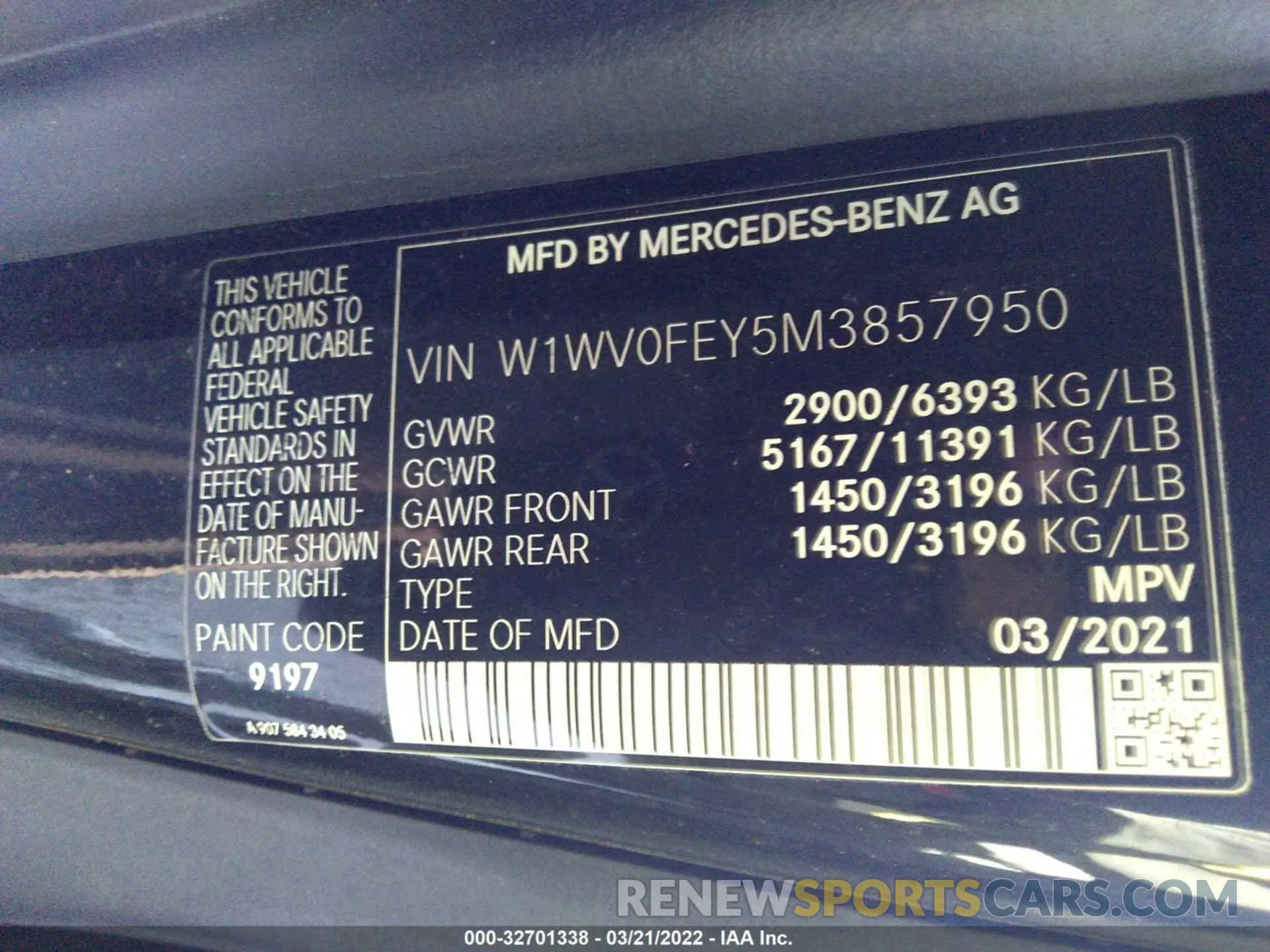 9 fotografías del automóvil dañado W1WV0FEY5M3857950 MERCEDES-BENZ METRIS PASSENGER VAN 2021
