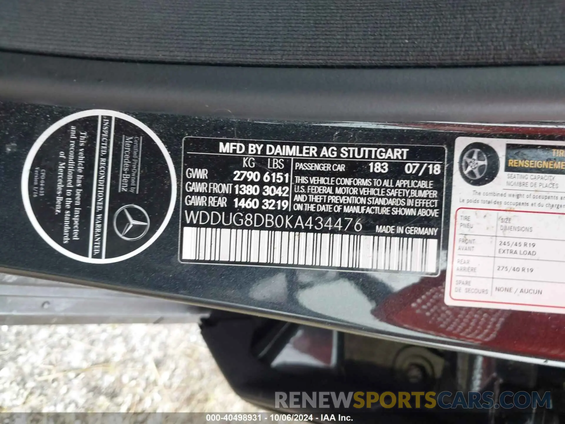 9 fotografías del automóvil dañado WDDUG8DB0KA434476 MERCEDES-BENZ S 2019