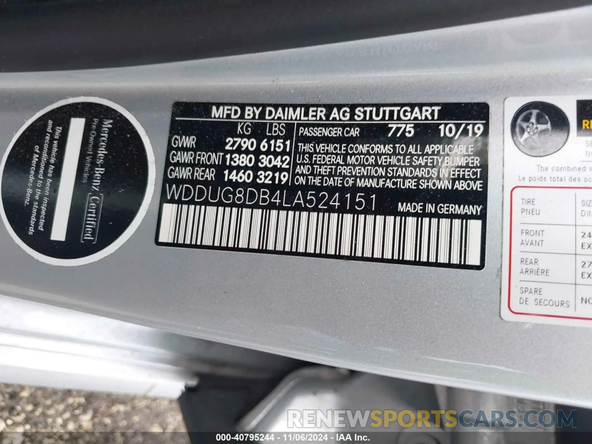9 fotografías del automóvil dañado WDDUG8DB4LA524151 MERCEDES-BENZ S 2020