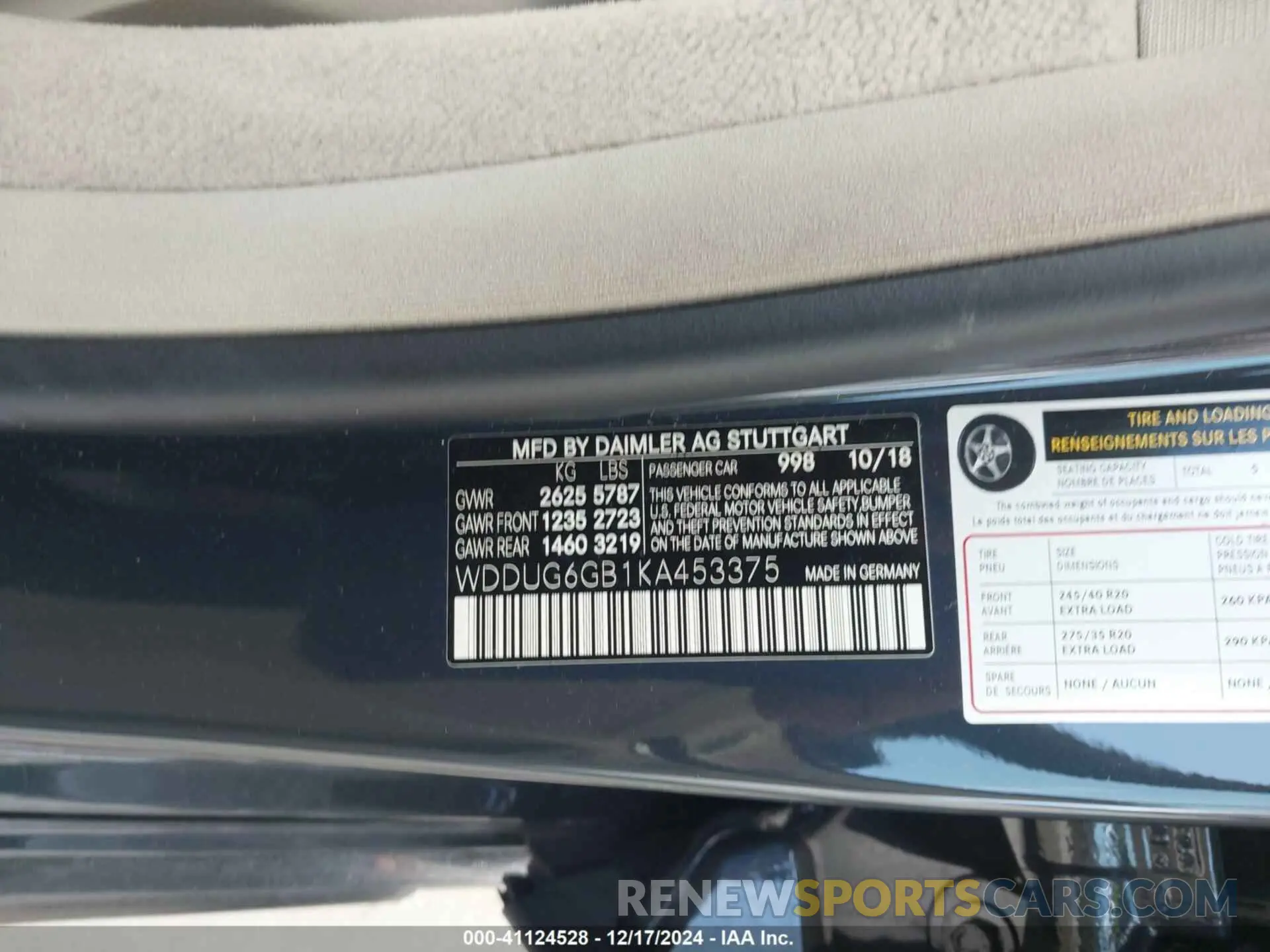 9 fotografías del automóvil dañado WDDUG6GB1KA453375 MERCEDES-BENZ S 450 2019
