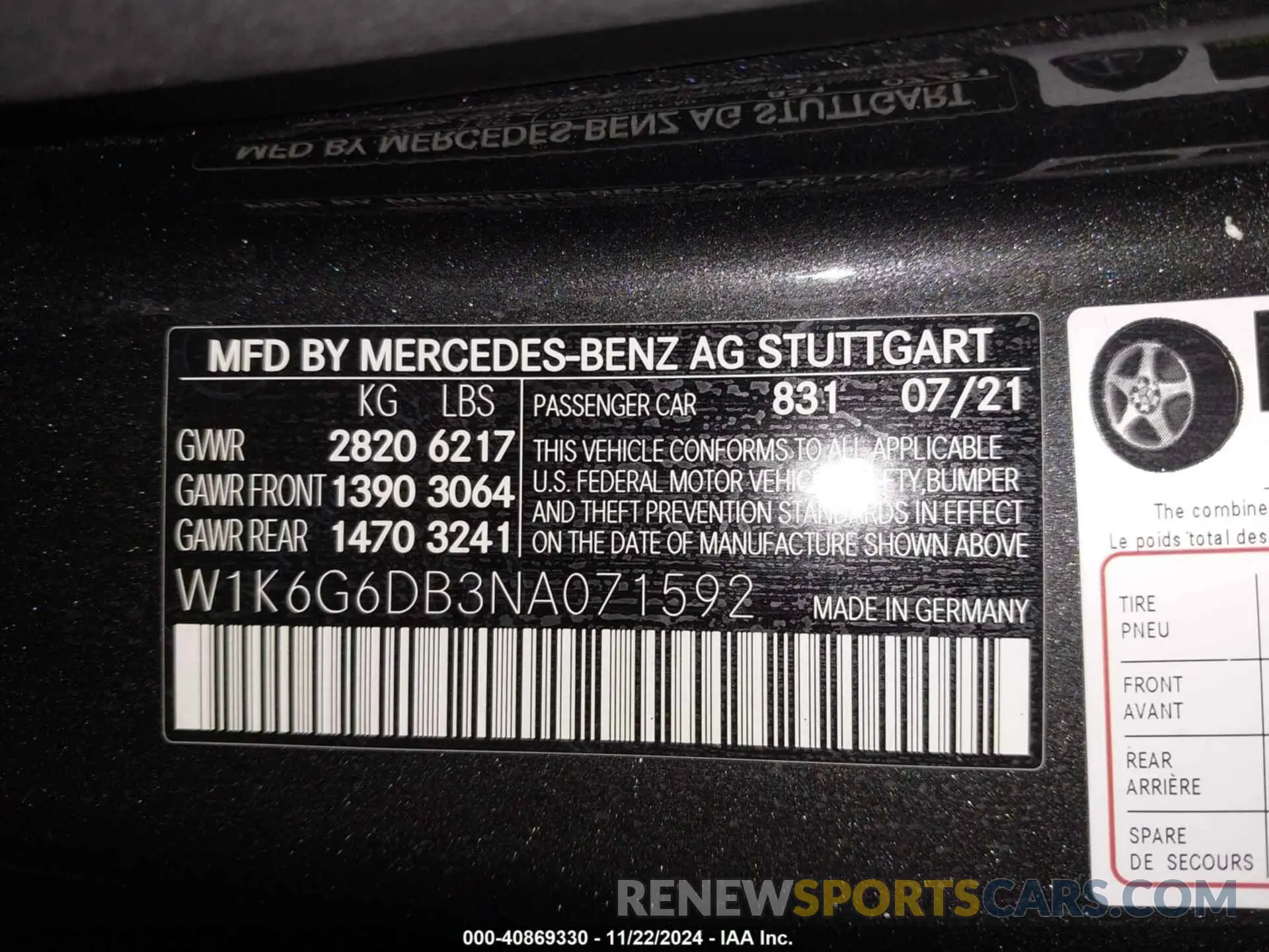 9 fotografías del automóvil dañado W1K6G6DB3NA071592 MERCEDES-BENZ S 500 2022