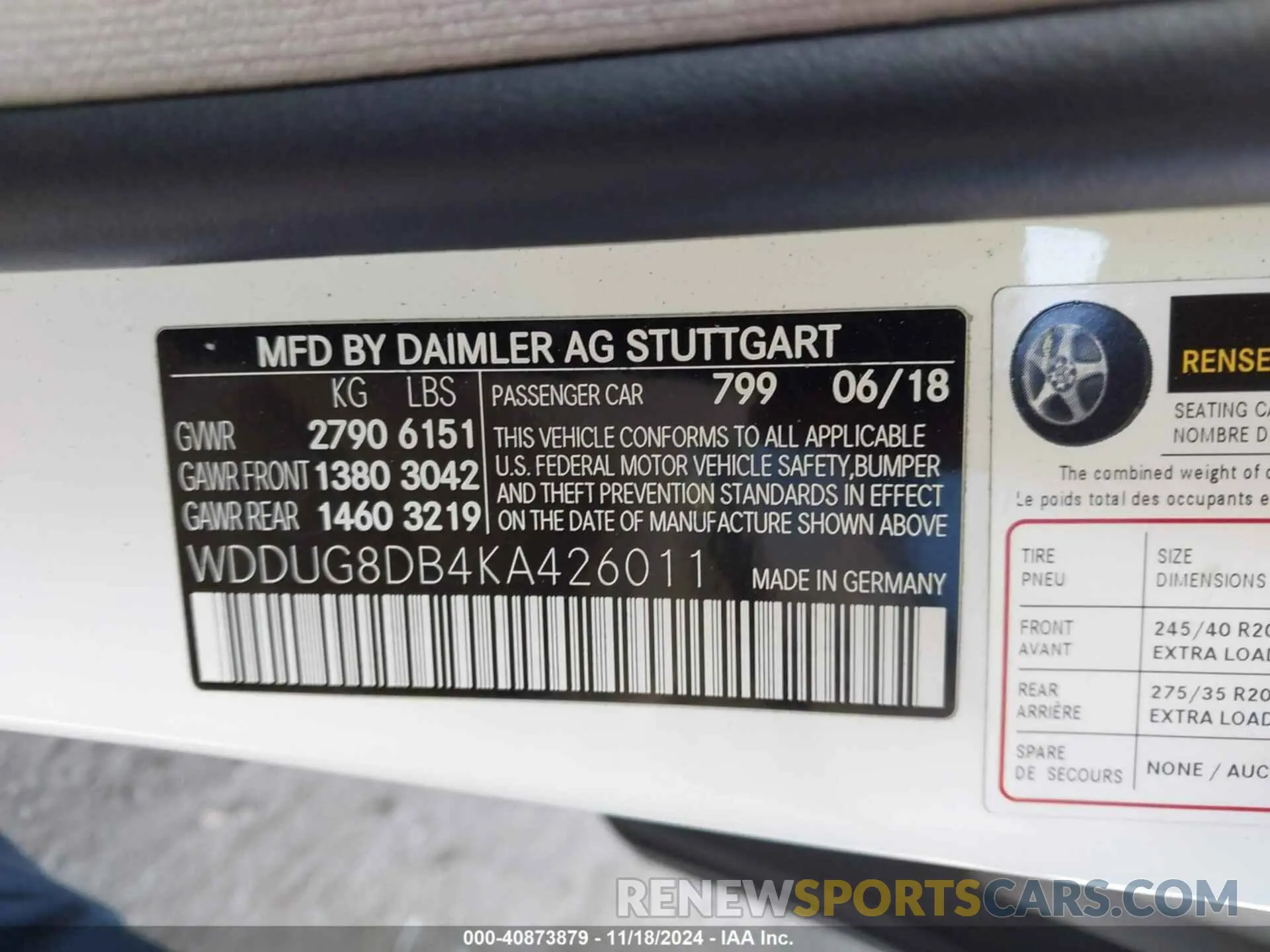 9 fotografías del automóvil dañado WDDUG8DB4KA426011 MERCEDES-BENZ S 560 2019