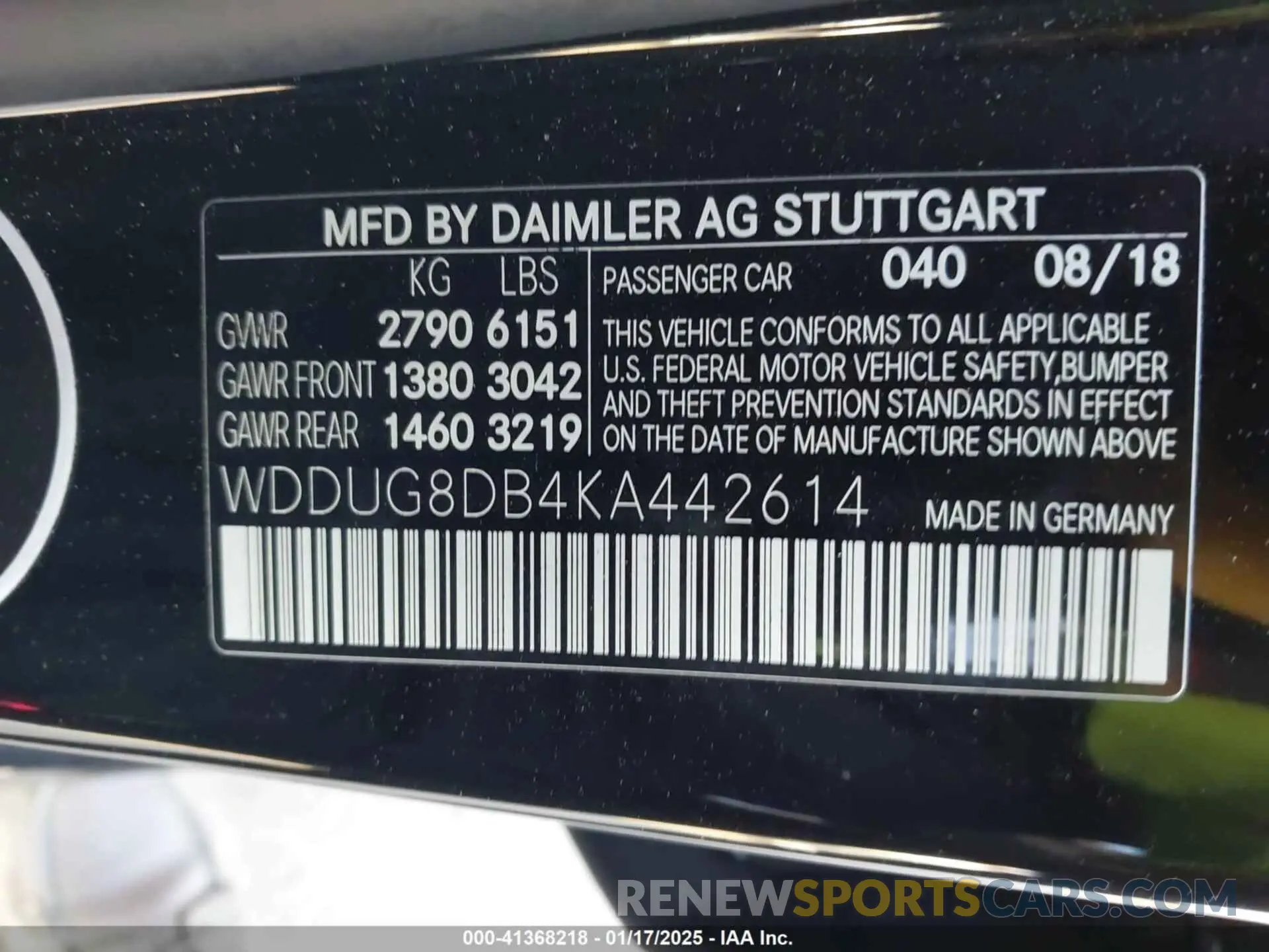 9 fotografías del automóvil dañado WDDUG8DB4KA442614 MERCEDES-BENZ S 560 2019