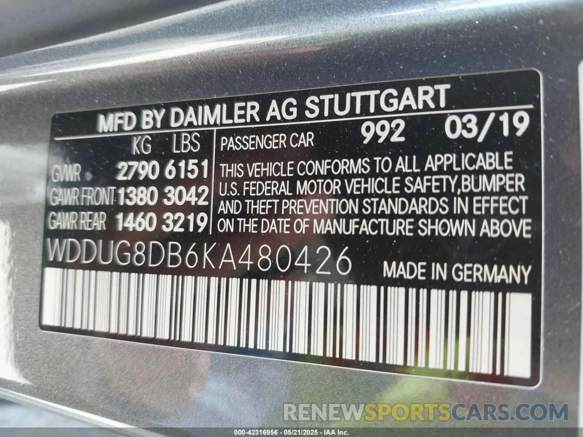 9 fotografías del automóvil dañado WDDUG8DB6KA480426 MERCEDES-BENZ S 560 2019