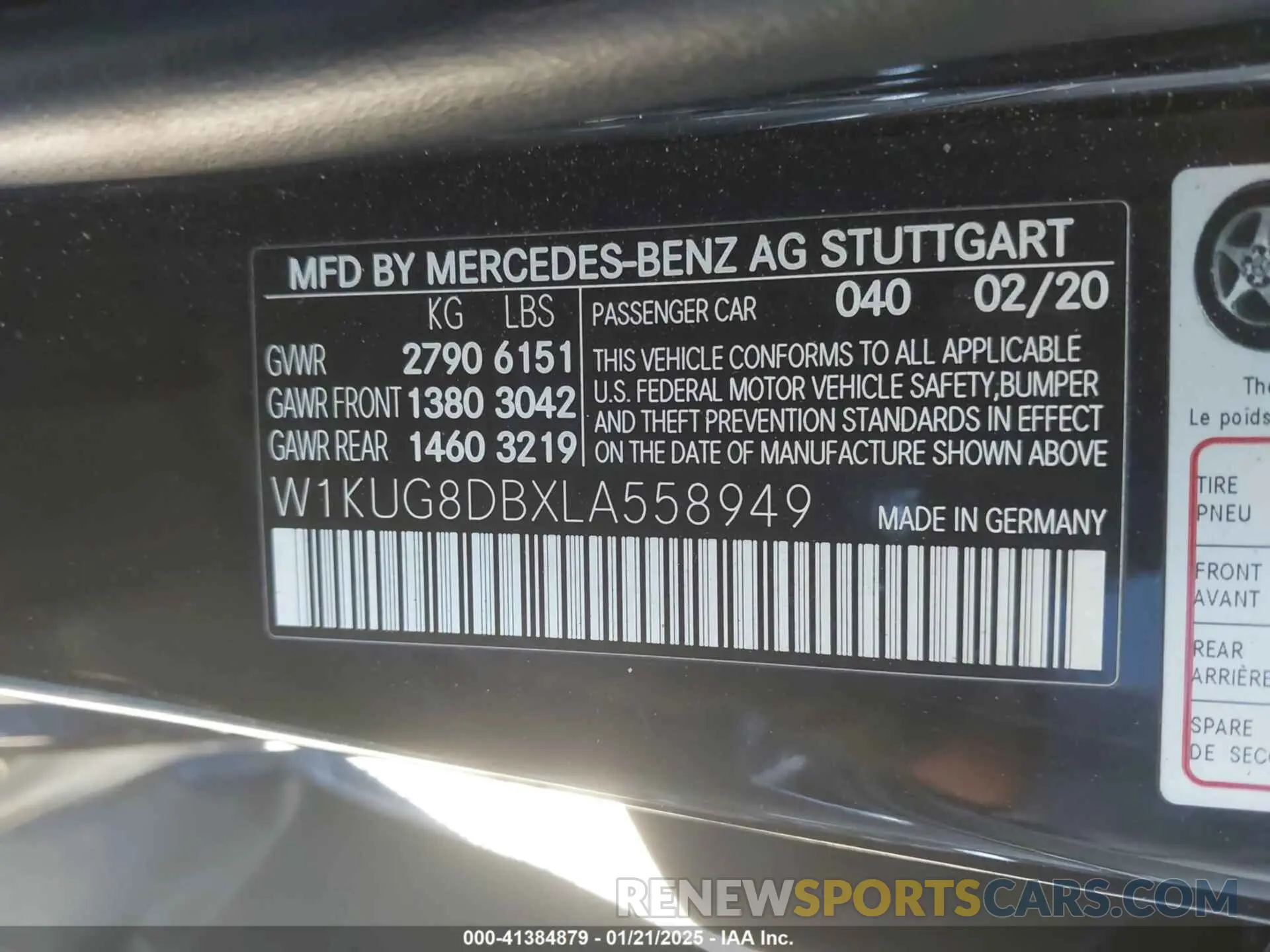 9 fotografías del automóvil dañado W1KUG8DBXLA558949 MERCEDES-BENZ S 560 2020