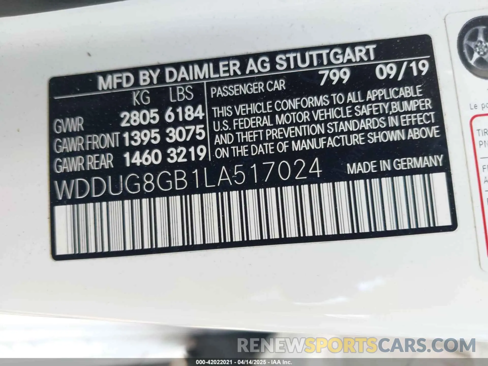 9 fotografías del automóvil dañado WDDUG8GB1LA517024 MERCEDES-BENZ S 560 2020