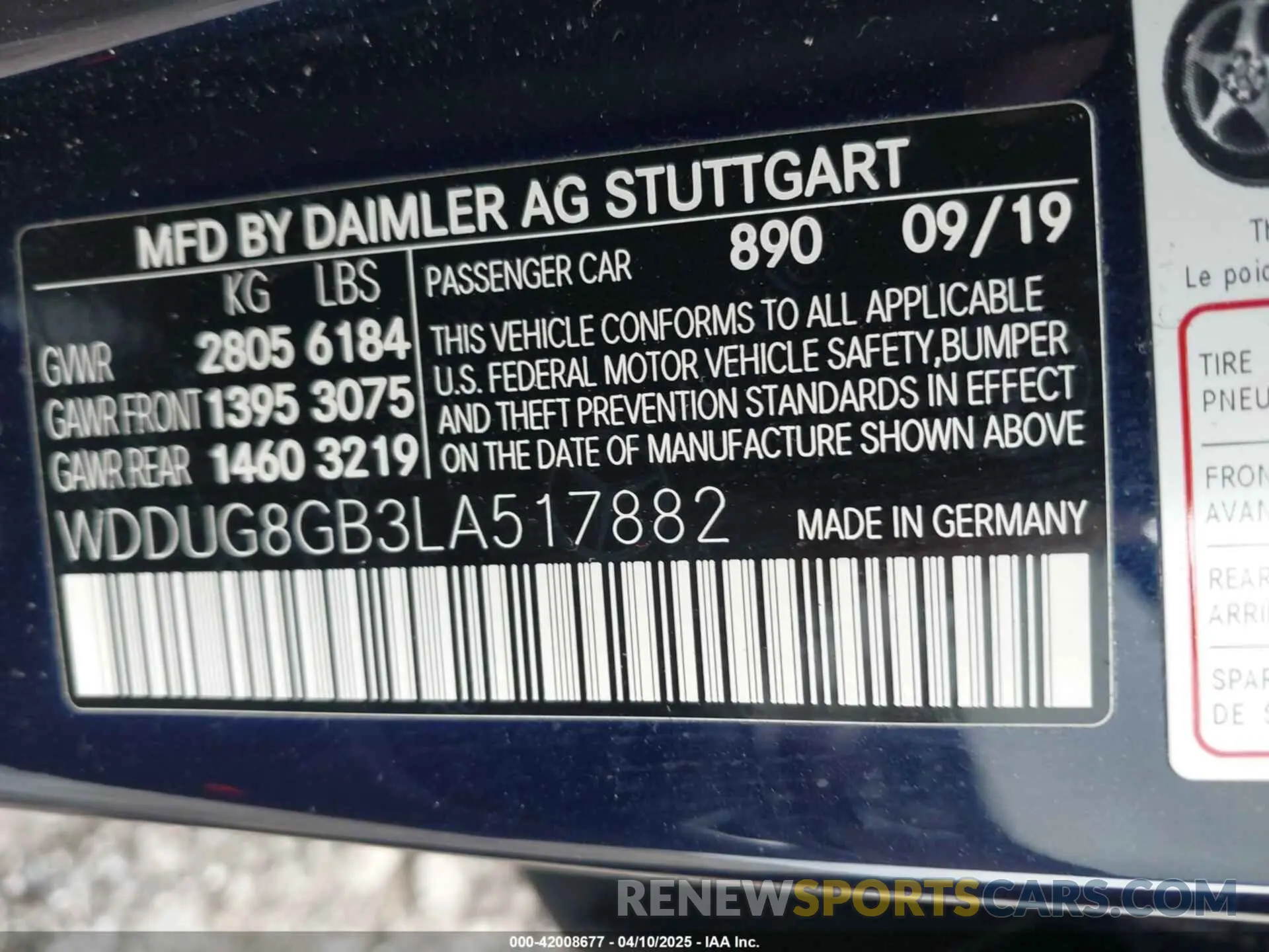 9 fotografías del automóvil dañado WDDUG8GB3LA517882 MERCEDES-BENZ S 560 2020