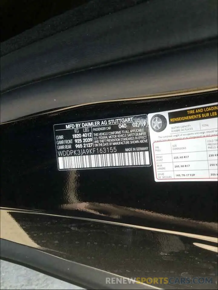 10 fotografías del automóvil dañado WDDPK3JA9KF163155 MERCEDES-BENZ S CLASS 2019