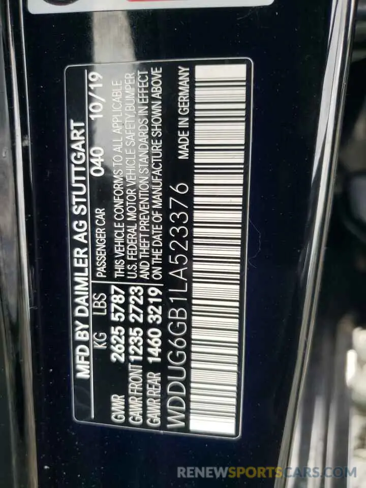 12 fotografías del automóvil dañado WDDUG6GB1LA523376 MERCEDES-BENZ S-CLASS 2020