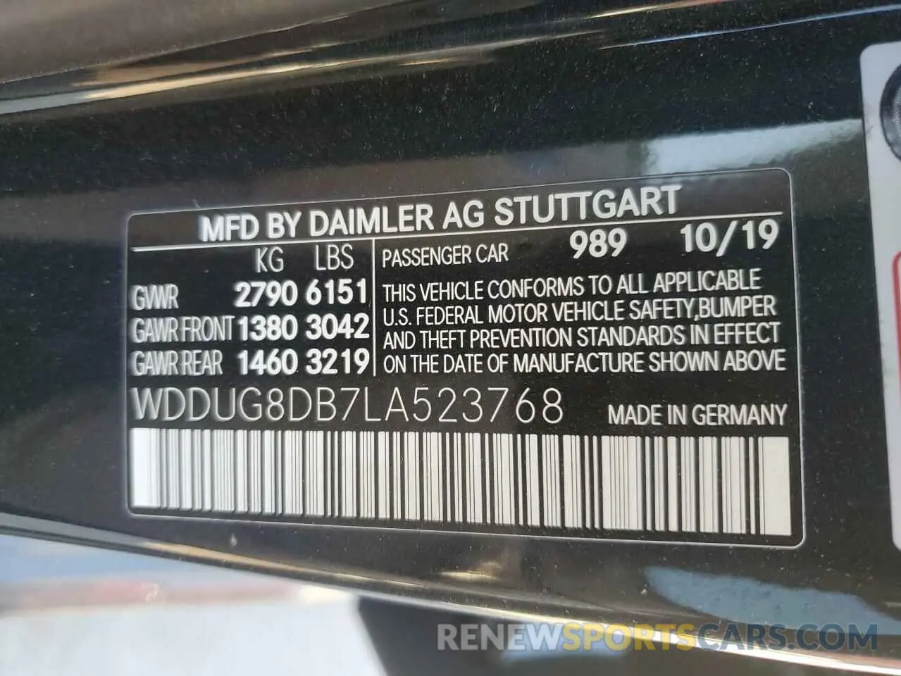 12 fotografías del automóvil dañado WDDUG8DB7LA523768 MERCEDES-BENZ S-CLASS 2020