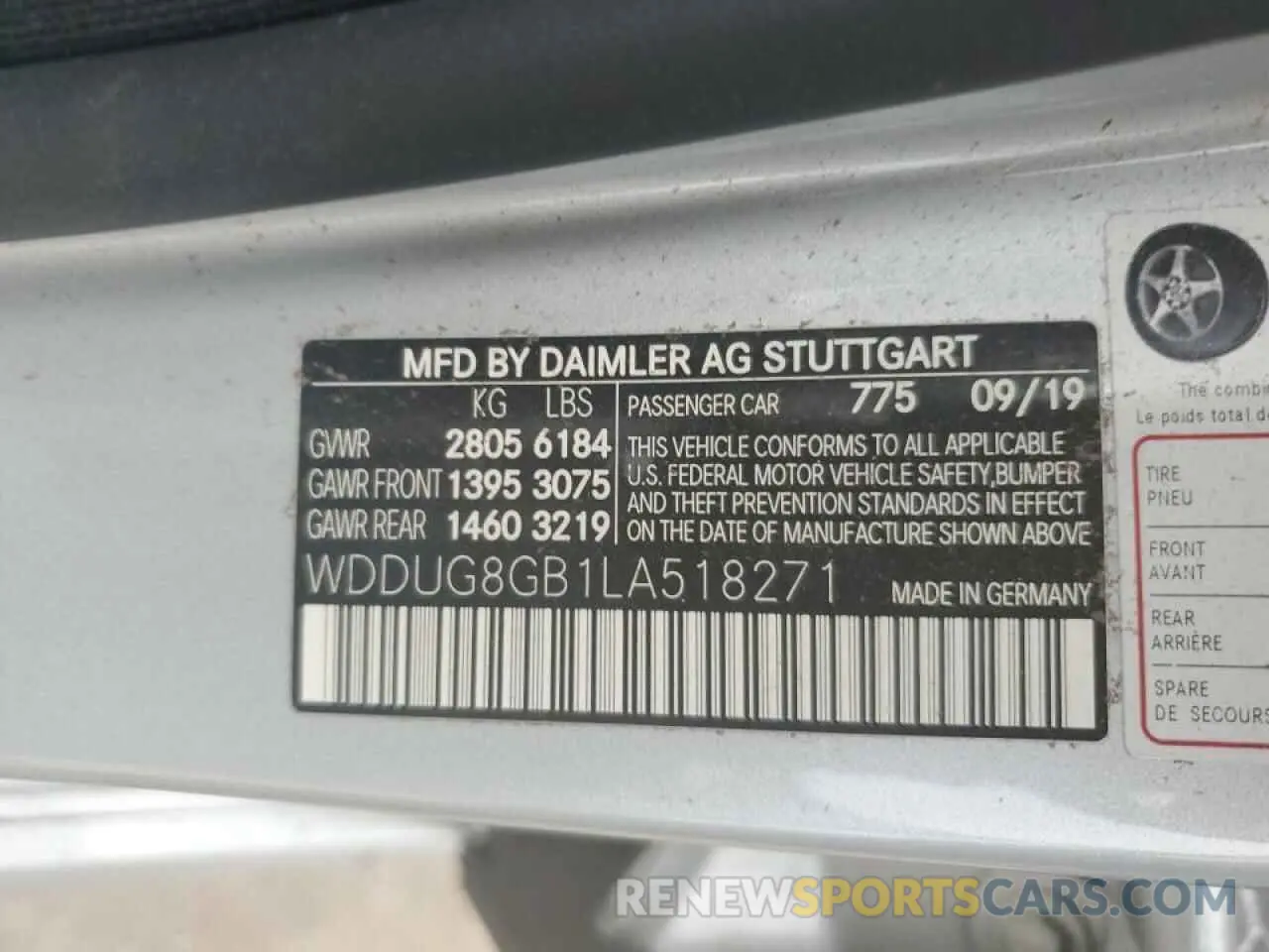 10 fotografías del automóvil dañado WDDUG8GB1LA518271 MERCEDES-BENZ S-CLASS 2020