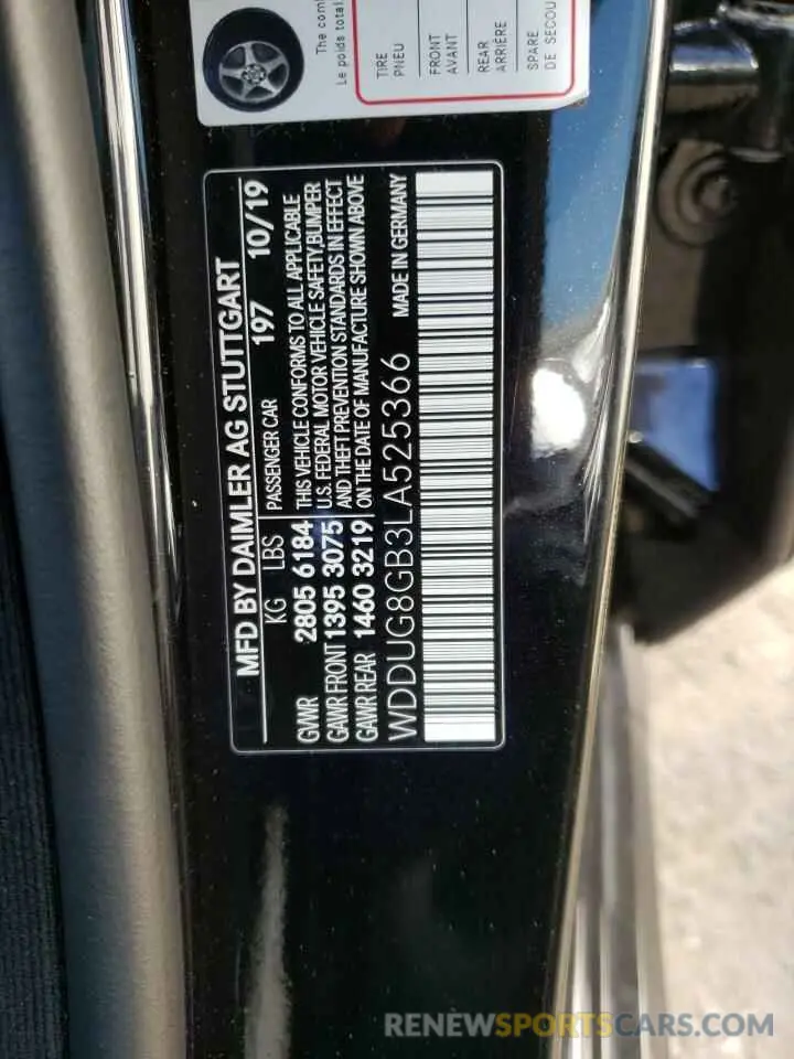 10 fotografías del automóvil dañado WDDUG8GB3LA525366 MERCEDES-BENZ S-CLASS 2020