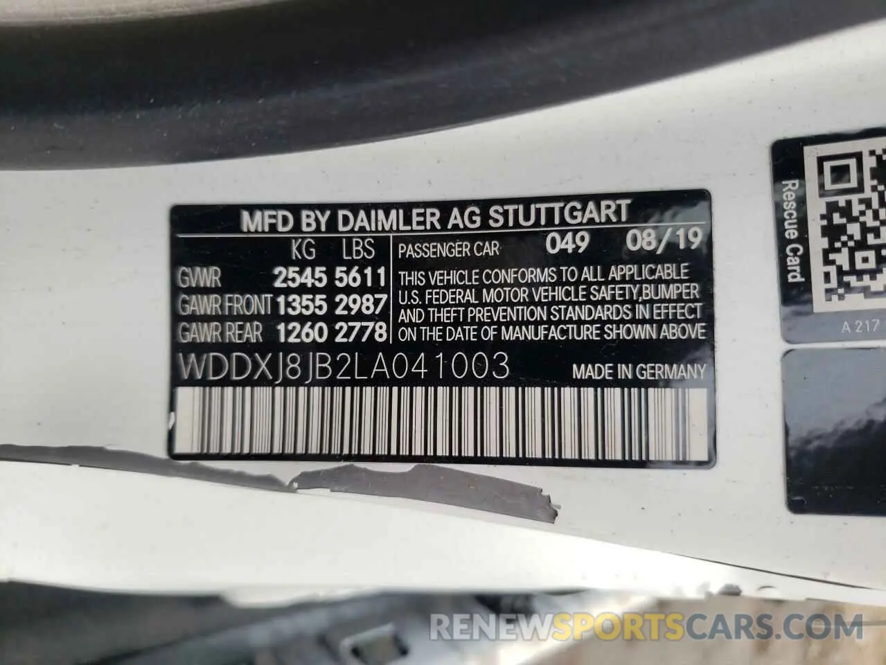 12 fotografías del automóvil dañado WDDXJ8JB2LA041003 MERCEDES-BENZ S-CLASS 2020