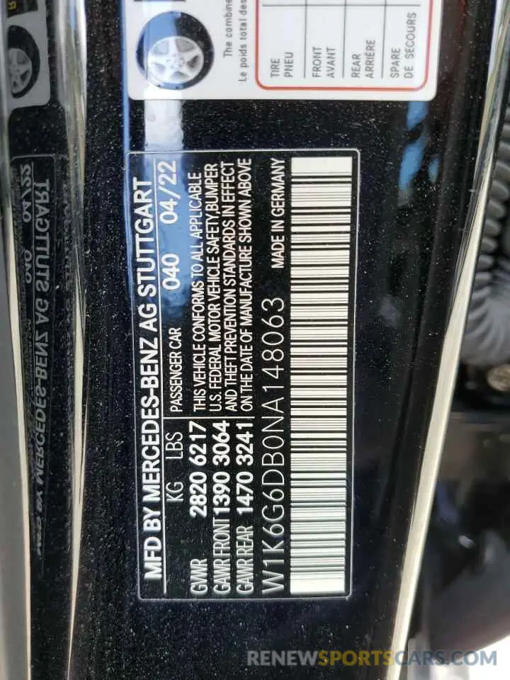 13 fotografías del automóvil dañado W1K6G6DB0NA148063 MERCEDES-BENZ S-CLASS 2022