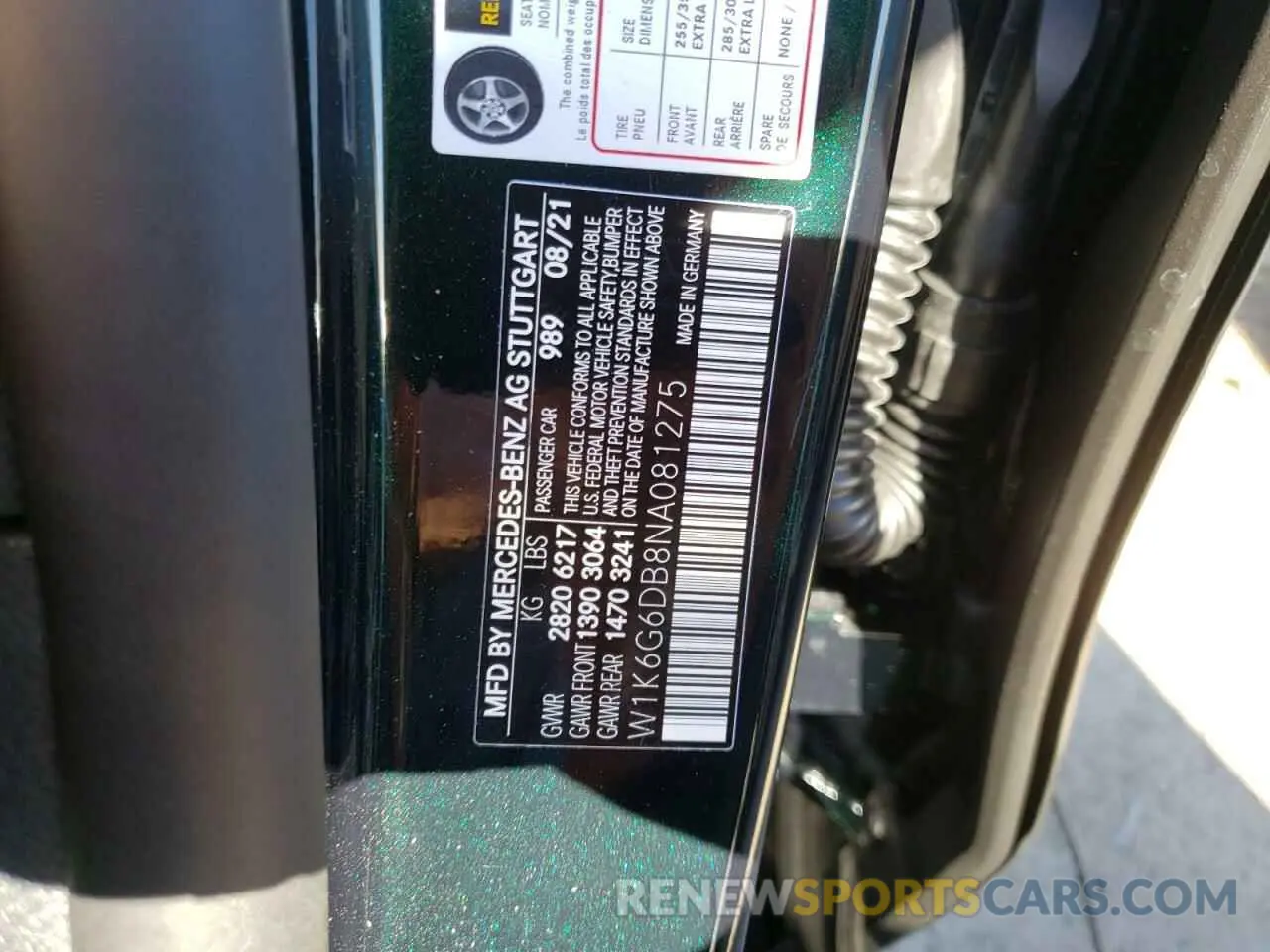 10 fotografías del automóvil dañado W1K6G6DB8NA081275 MERCEDES-BENZ S-CLASS 2022
