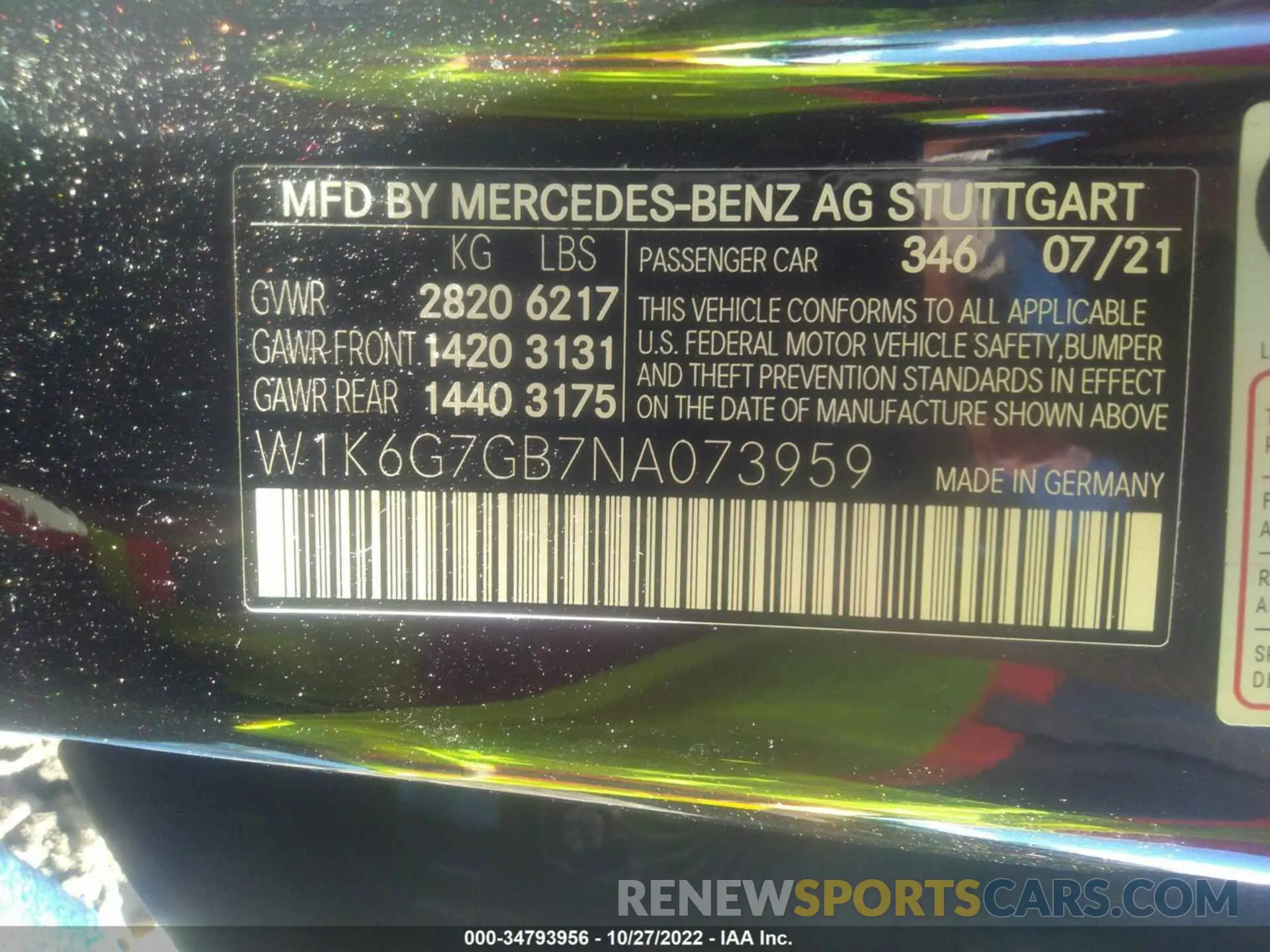 9 fotografías del automóvil dañado W1K6G7GB7NA073959 MERCEDES-BENZ S-CLASS 2022