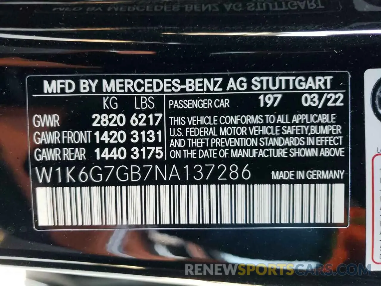 12 fotografías del automóvil dañado W1K6G7GB7NA137286 MERCEDES-BENZ S-CLASS 2022