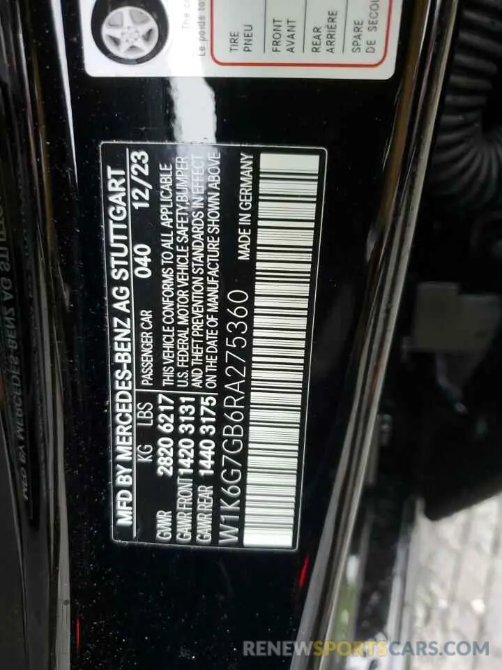 12 fotografías del automóvil dañado W1K6G7GB6RA275360 MERCEDES-BENZ S-CLASS 2024