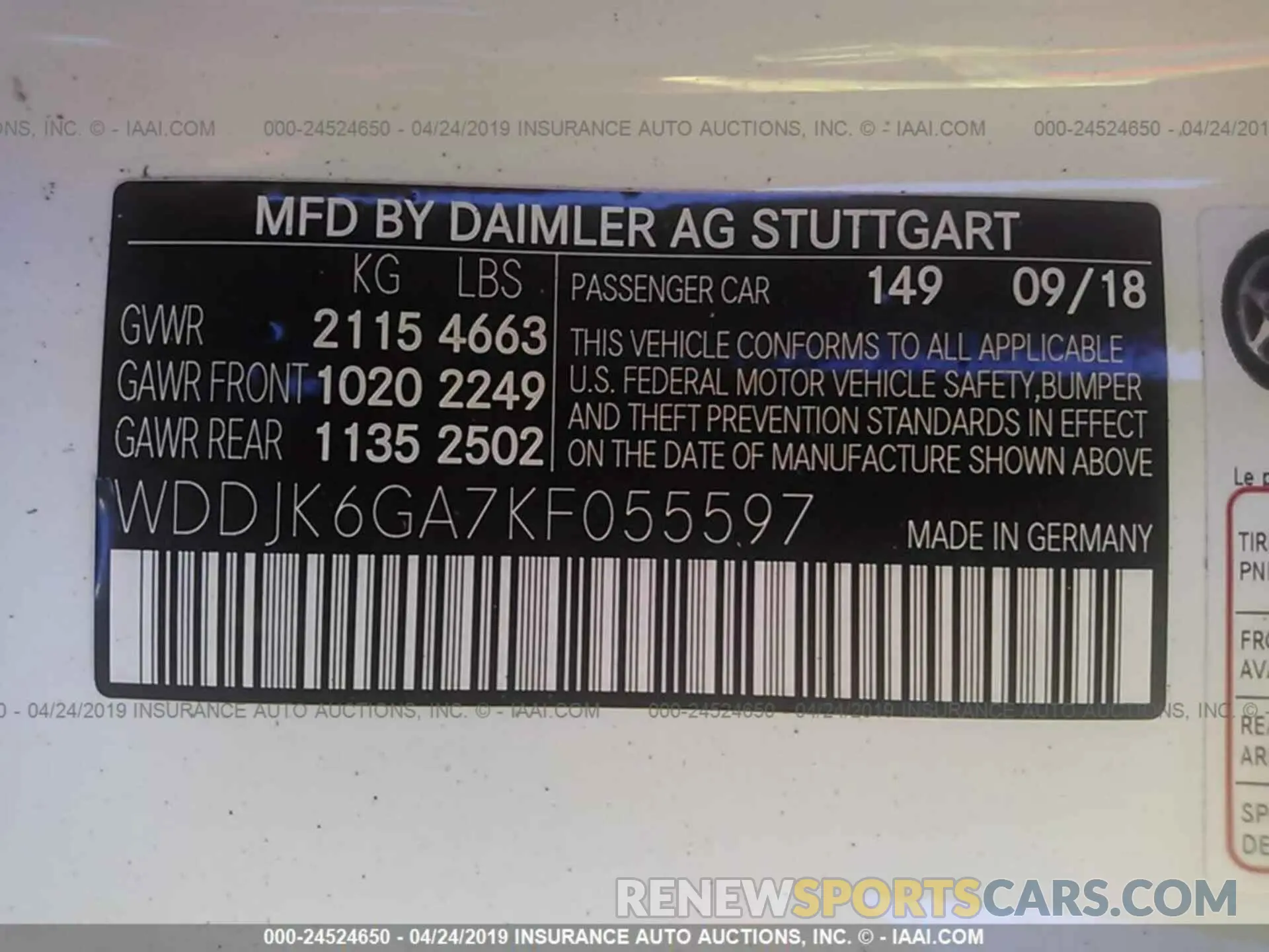 9 fotografías del automóvil dañado WDDJK6GA7KF055597 MERCEDES-BENZ SL 2019