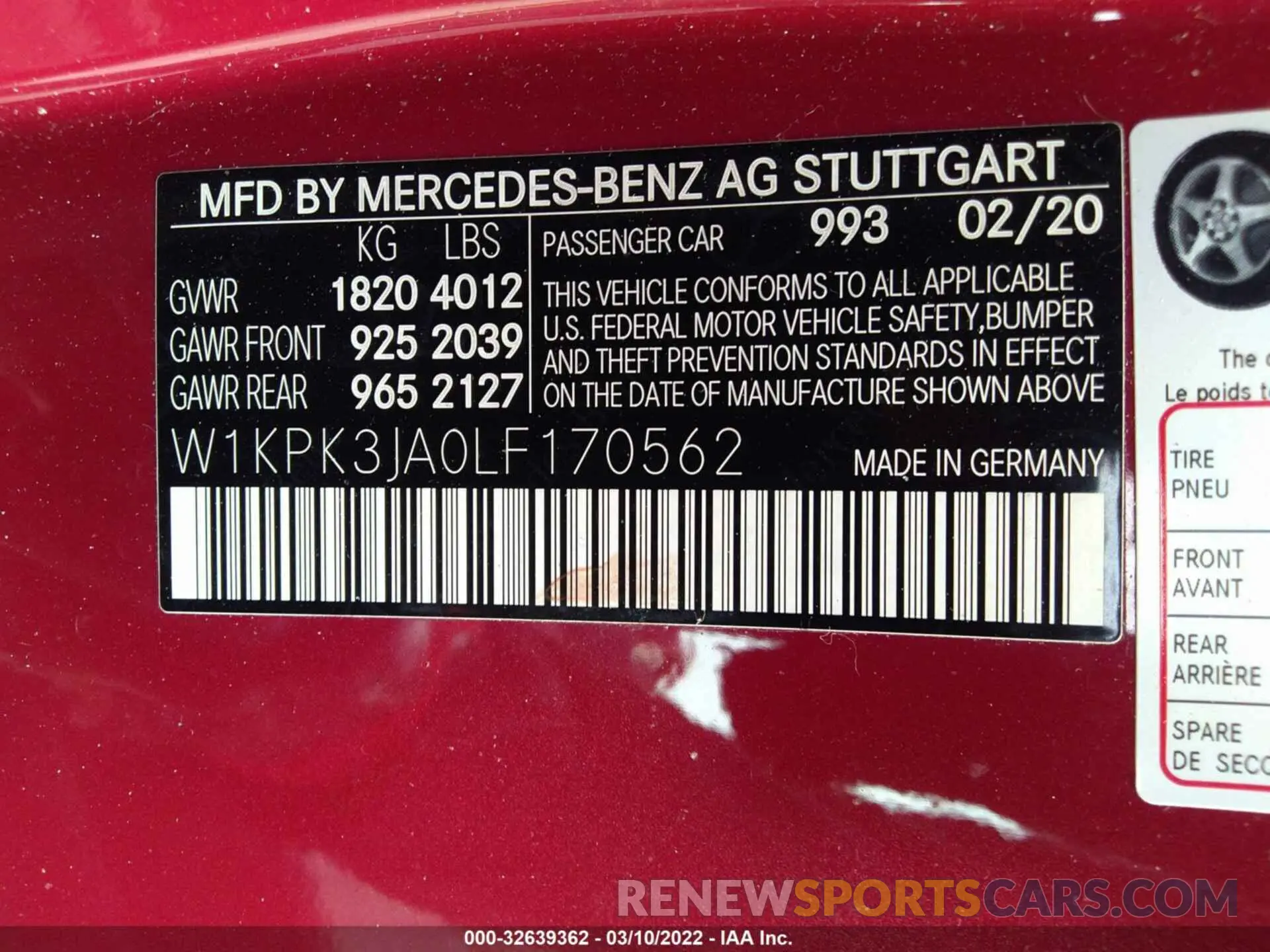 9 fotografías del automóvil dañado W1KPK3JA0LF170562 MERCEDES-BENZ SLC 2020