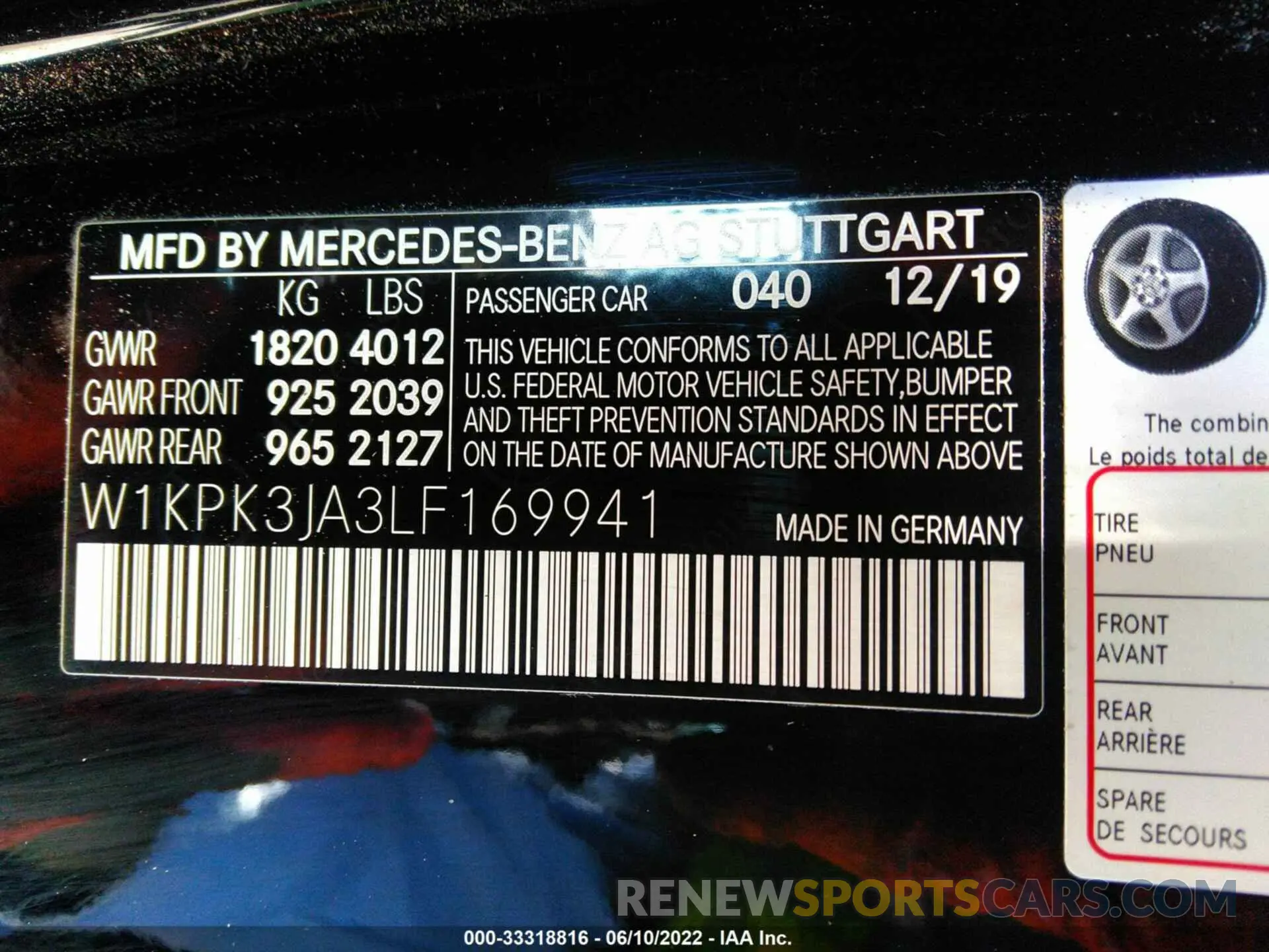 9 fotografías del automóvil dañado W1KPK3JA3LF169941 MERCEDES-BENZ SLC 2020