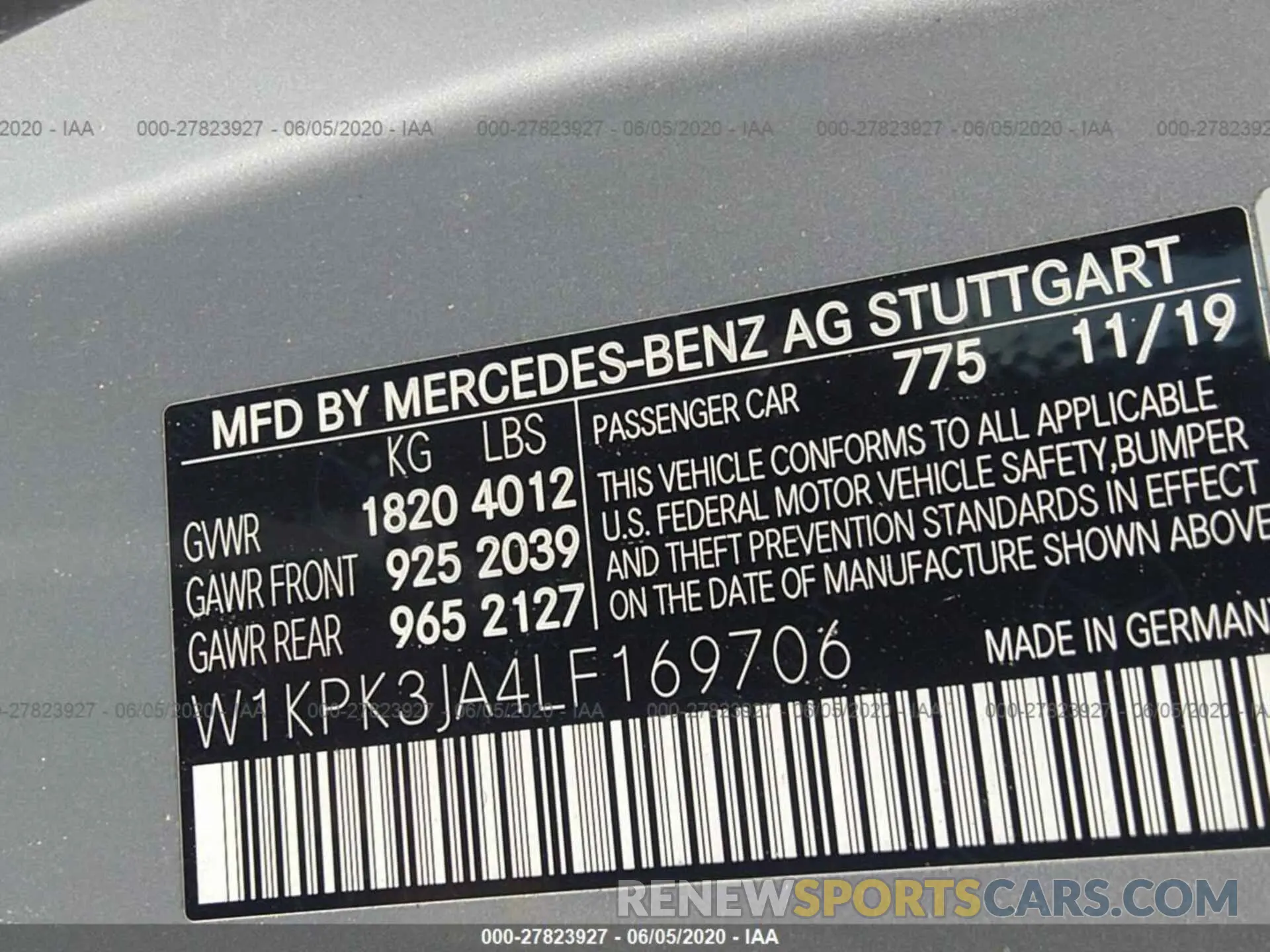9 fotografías del automóvil dañado W1KPK3JA4LF169706 MERCEDES-BENZ SLC 2020