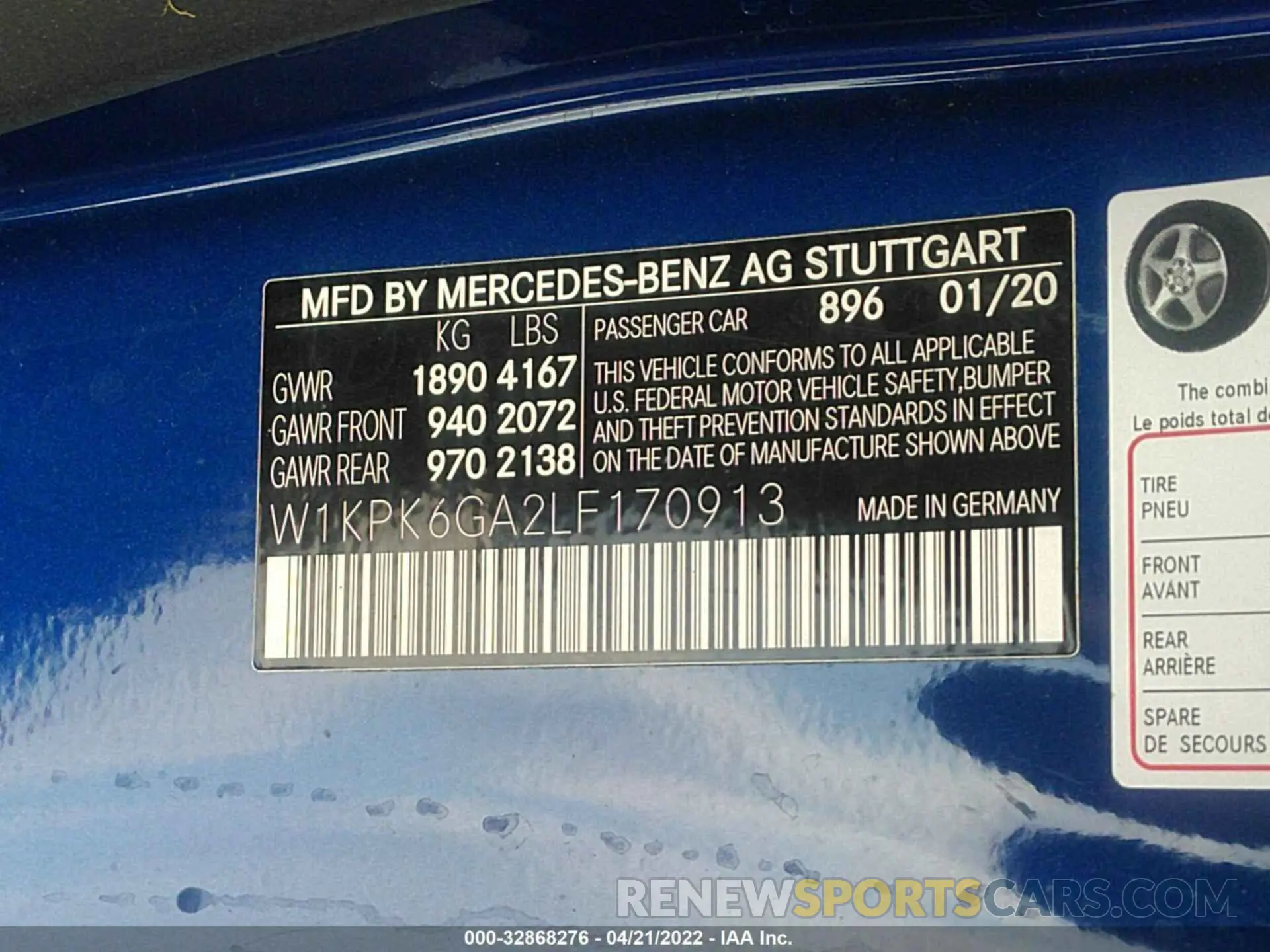 9 fotografías del automóvil dañado W1KPK6GA2LF170913 MERCEDES-BENZ SLC 2020