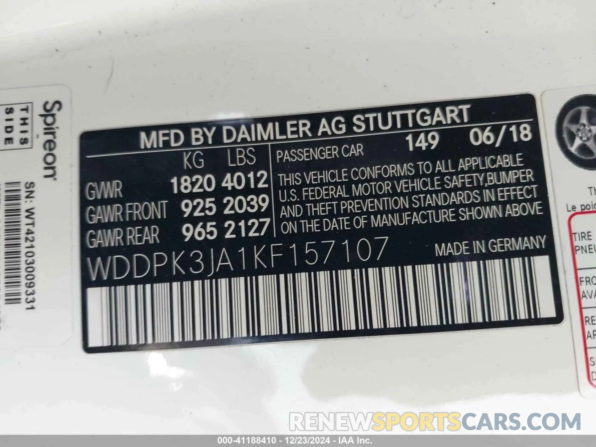 9 fotografías del automóvil dañado WDDPK3JA1KF157107 MERCEDES-BENZ SLC 300 2019
