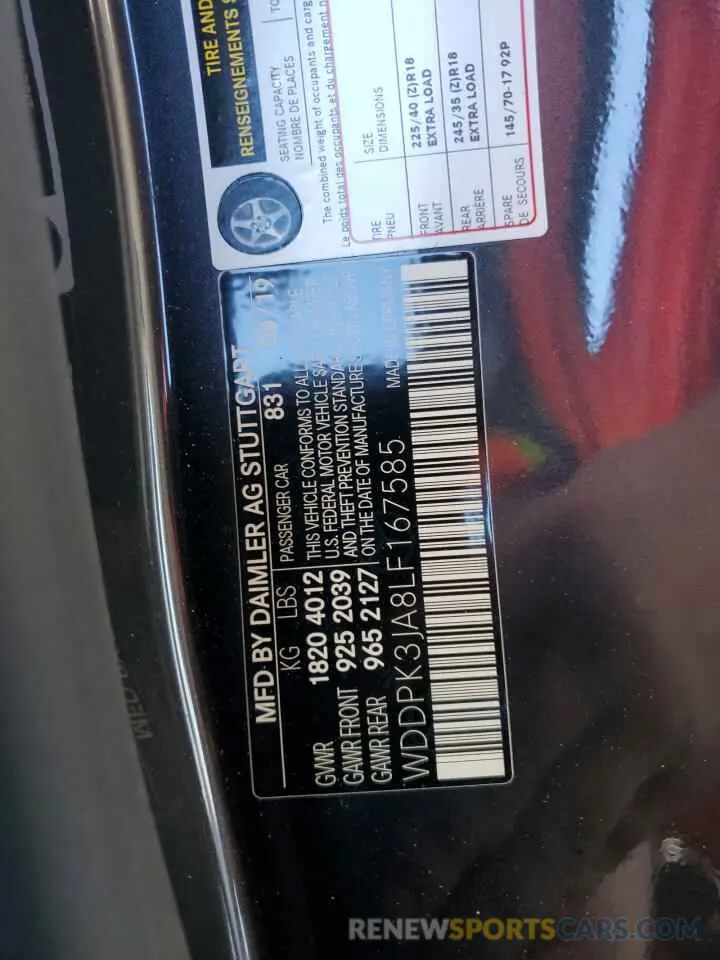 13 fotografías del automóvil dañado WDDPK3JA8LF167585 MERCEDES-BENZ SLC-CLASS 2020