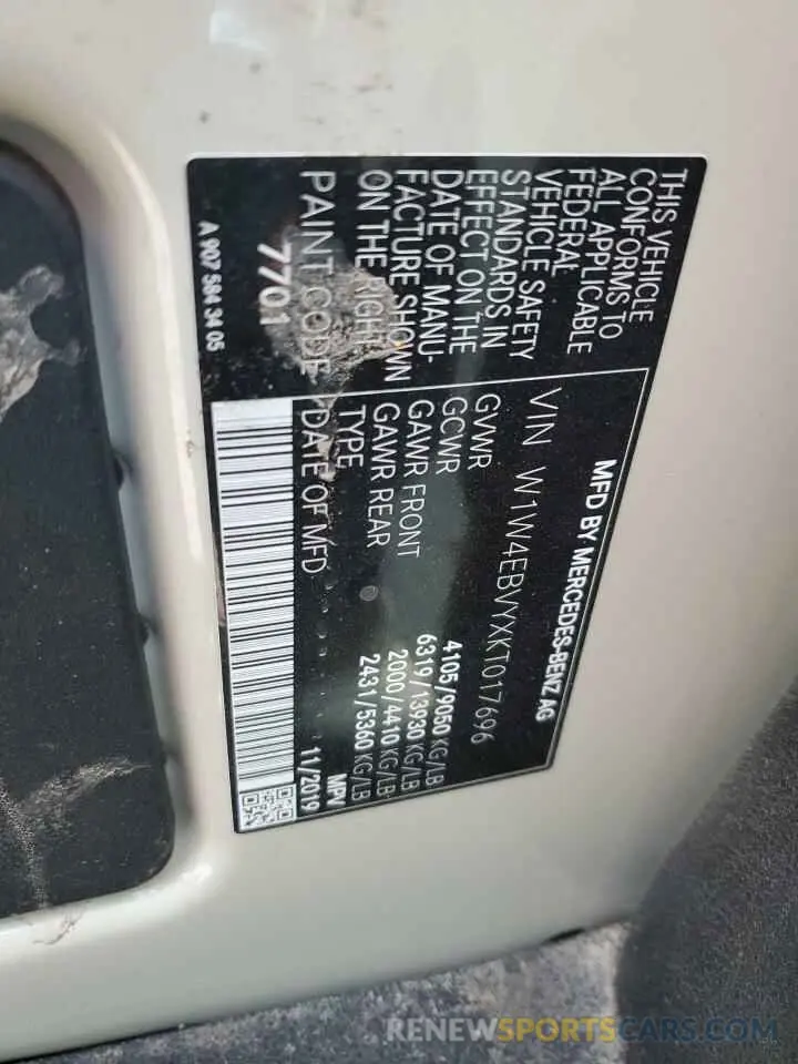 10 fotografías del automóvil dañado W1W4EBVYXKT017696 MERCEDES-BENZ SPRINTER 2019