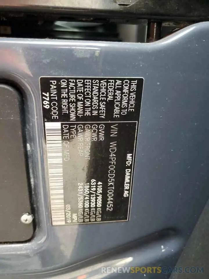 13 fotografías del automóvil dañado WD4PF0CD5KT004452 MERCEDES-BENZ SPRINTER 2019