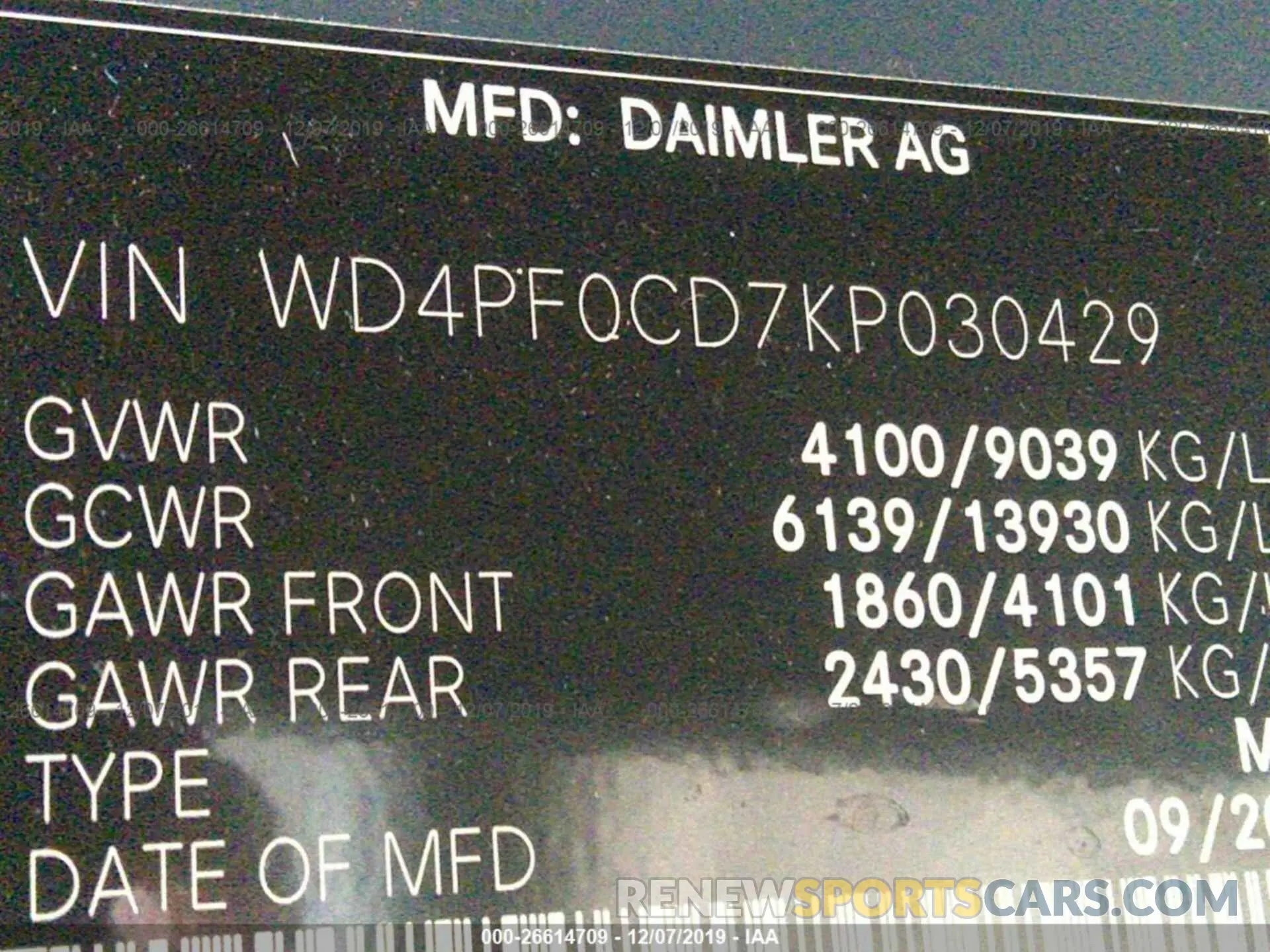 9 fotografías del automóvil dañado WD4PF0CD7KP030429 MERCEDES-BENZ SPRINTER 2019